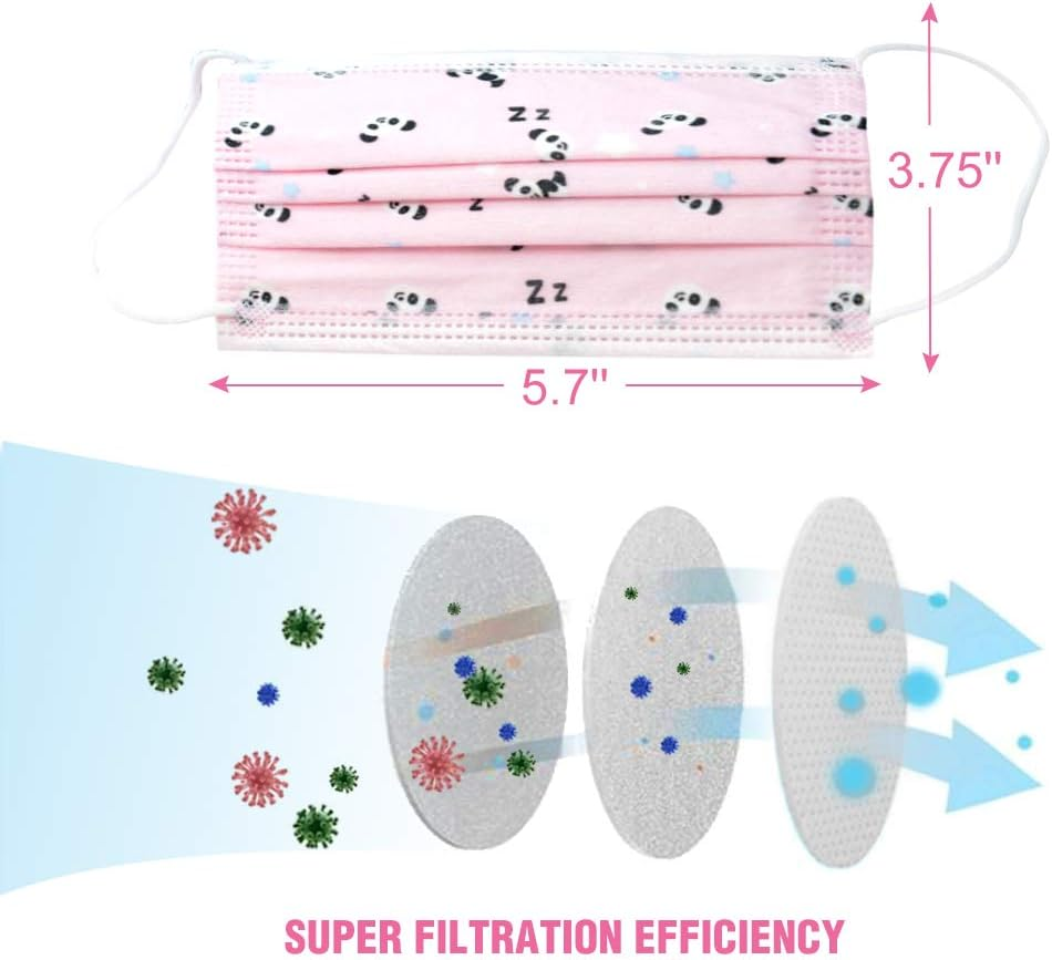 Kids Disposable Face Mask Girls - Flyaudio 50Pcs 3 Ply Face Mask for Children with Earloops, Breathable Comfortable, Soft on Skin, Perfect Size Mask for Boys & Girls, Pink Panda image number 5