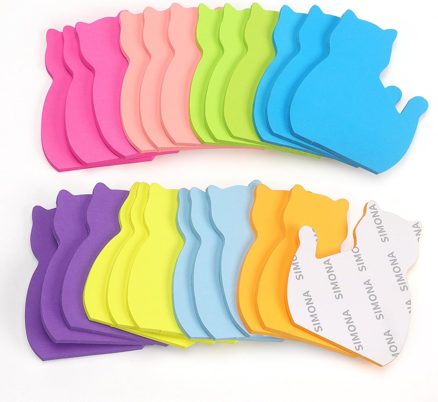 SIMONA Cat Shape Sticky Notes 8 Color Bright Colorful Sticky Pad 75 Sheets/Pad Self-Sticky Note Pads (8 Pads) image number 3