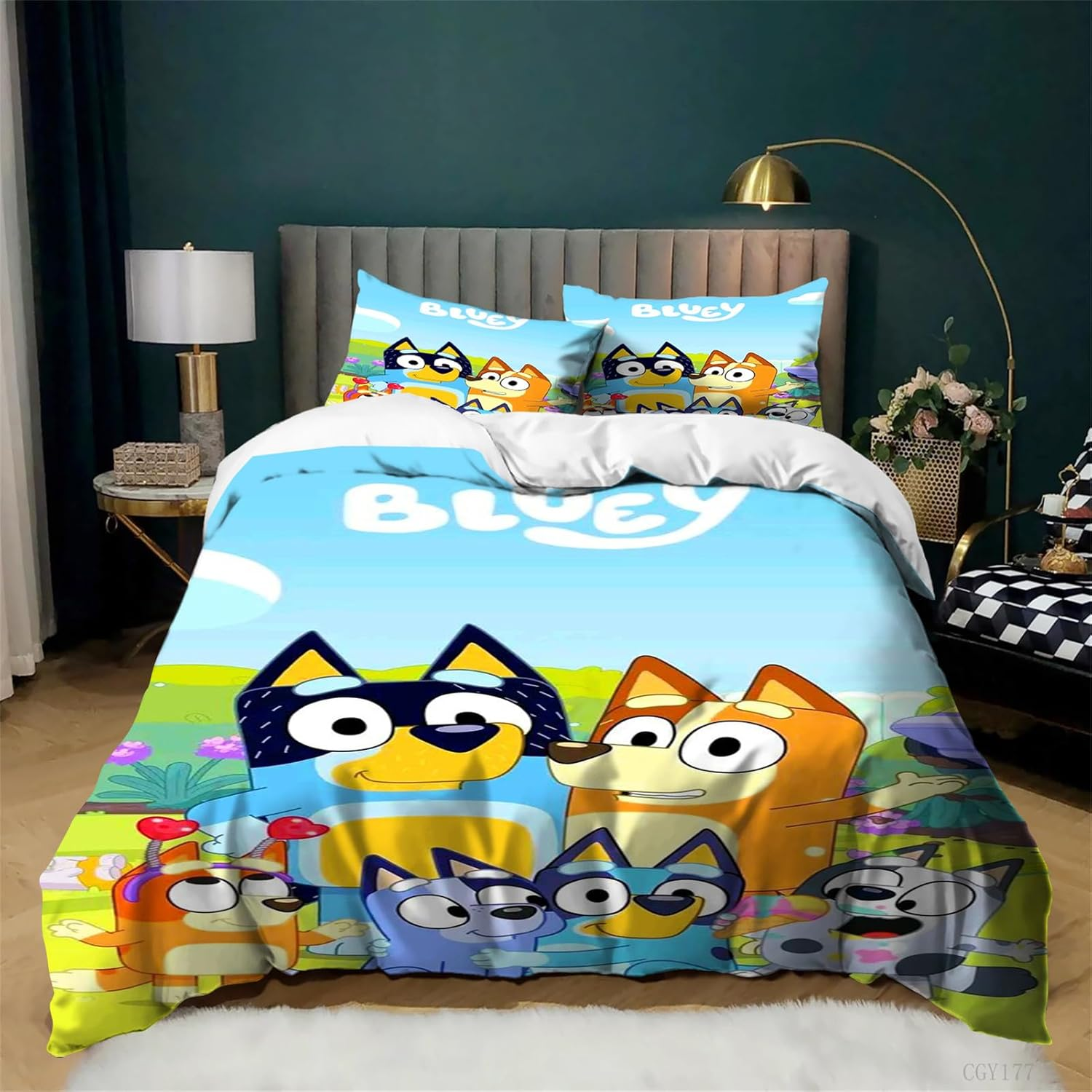 Kids Duvet Cover Set Cartoon Bedding Set for Boys Girls 3 Pieces Bluey Soft Breathable Comforter Set(1 Duvet Cover+2 Pillowcase) image number 3