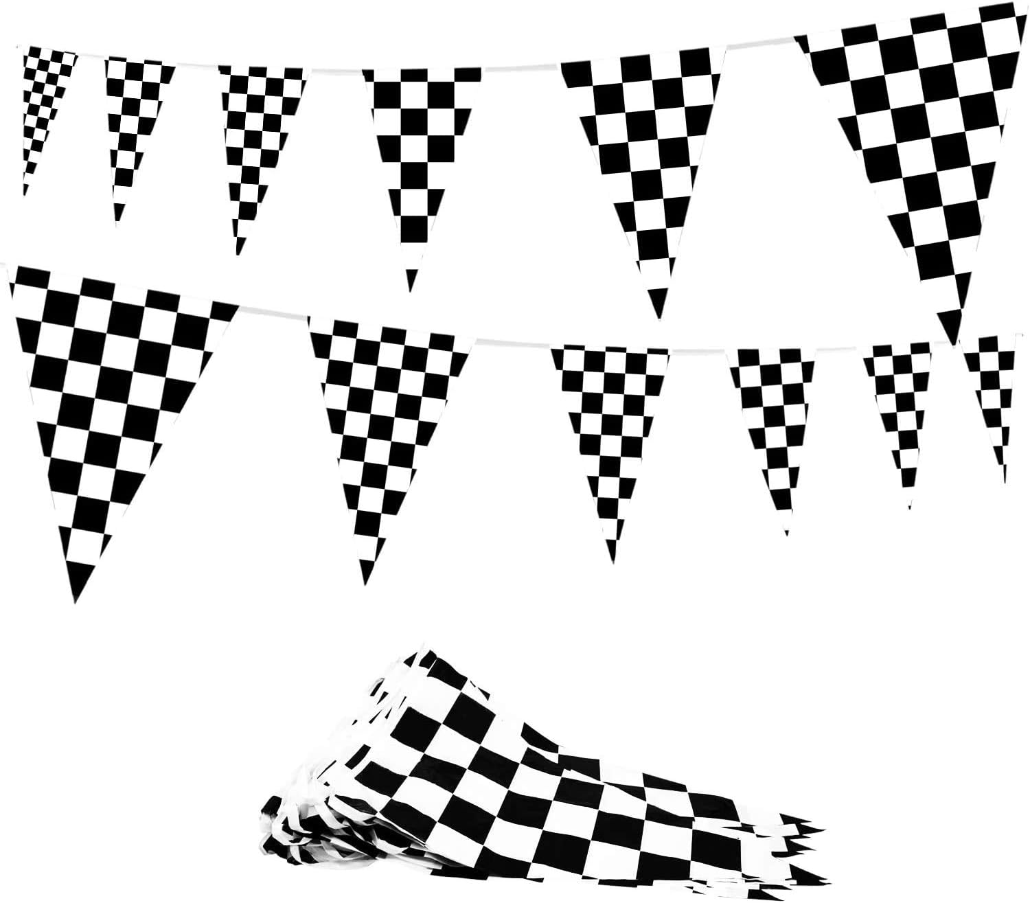 Creative Converting Black and White Check Flag Pennant Banner