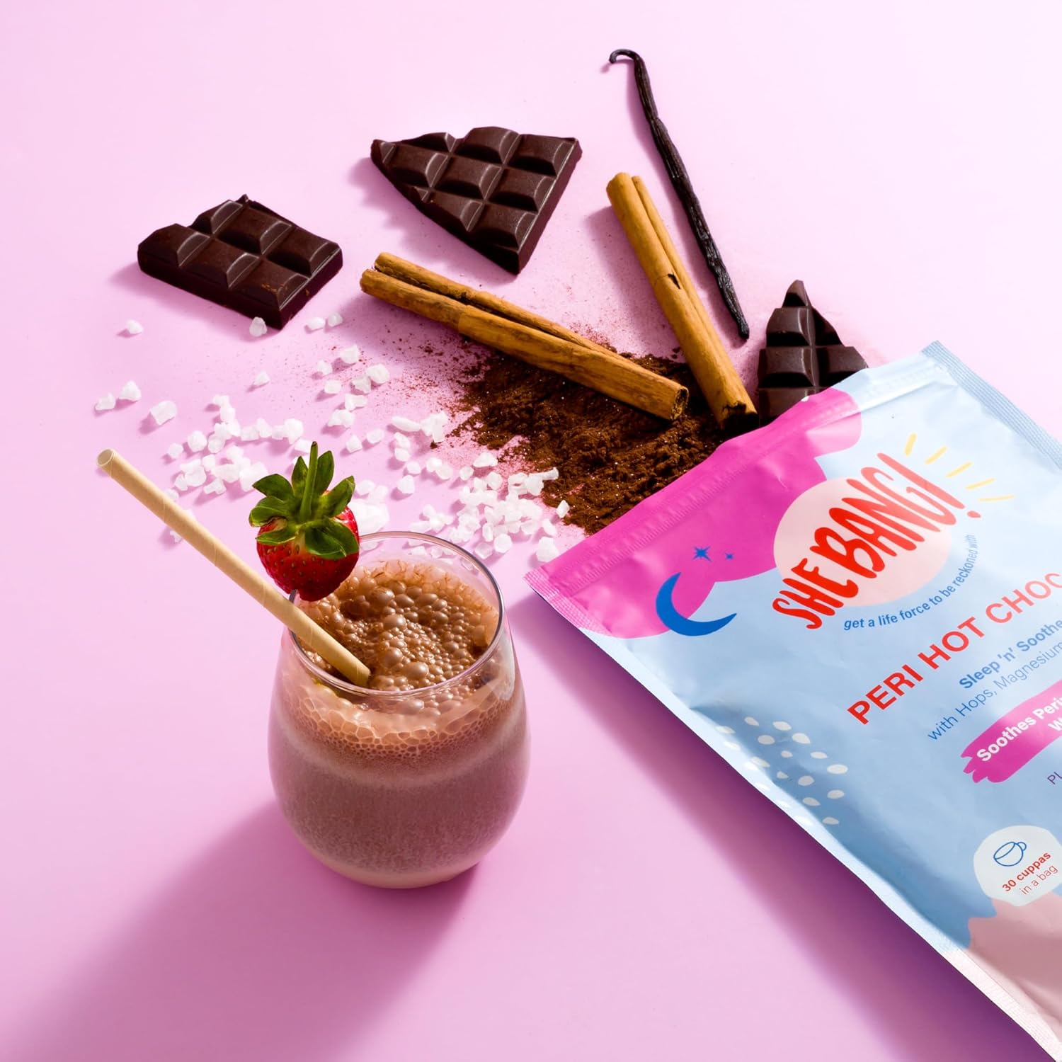 Shebang! Woman Peri Hot Choccy with Magnesium Glycinate and Hops - Soothes Perimenopausal & Menopausal Women image number 1