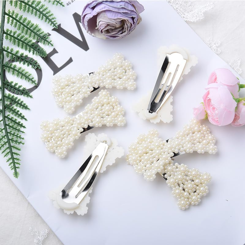 Pearl Hair Clips Hair Bow Barrettes for Girls Women Elegant Bowknot Hair Clip Pearl Bobby Pins for Hair Wedding Bow Hair Clips 6Pcs Fashion Hair Accessories for Women image number 5