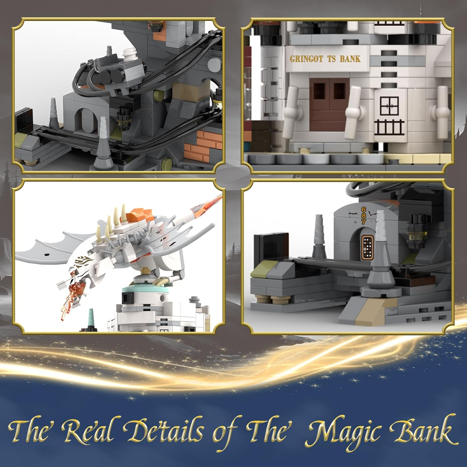 Magic Castle Wizarding Bank Building Sets with Light, Magic Architecture Model Collection Display, Compatible with Building Blocks, Ideas Gift Building Toy for Adults Boys Girls (1056 PCS) image number 3