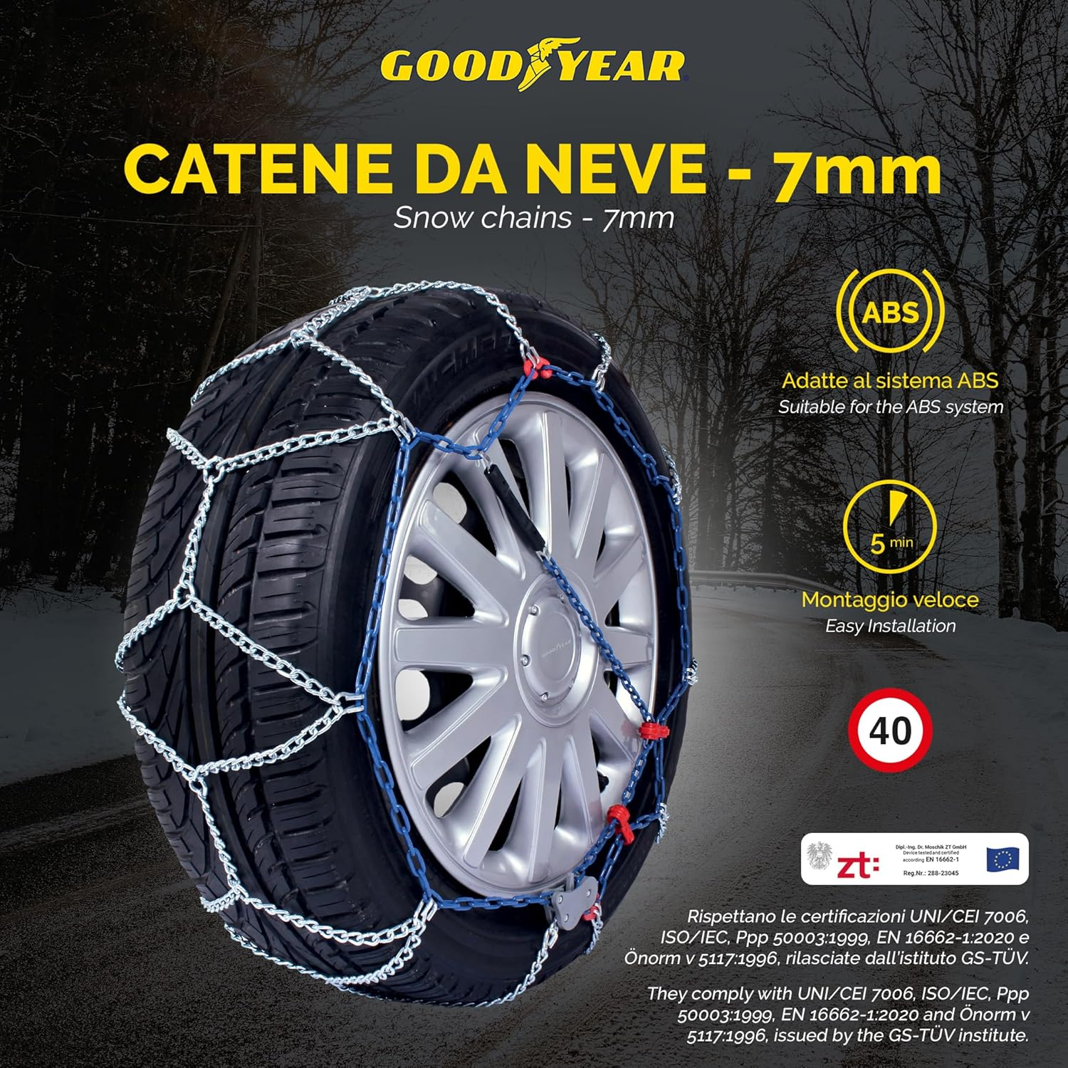 Goodyear 77956: 7 Mm Car Passenger Snow Chains, TUV and ONORM Approved, Size 110 image number 1