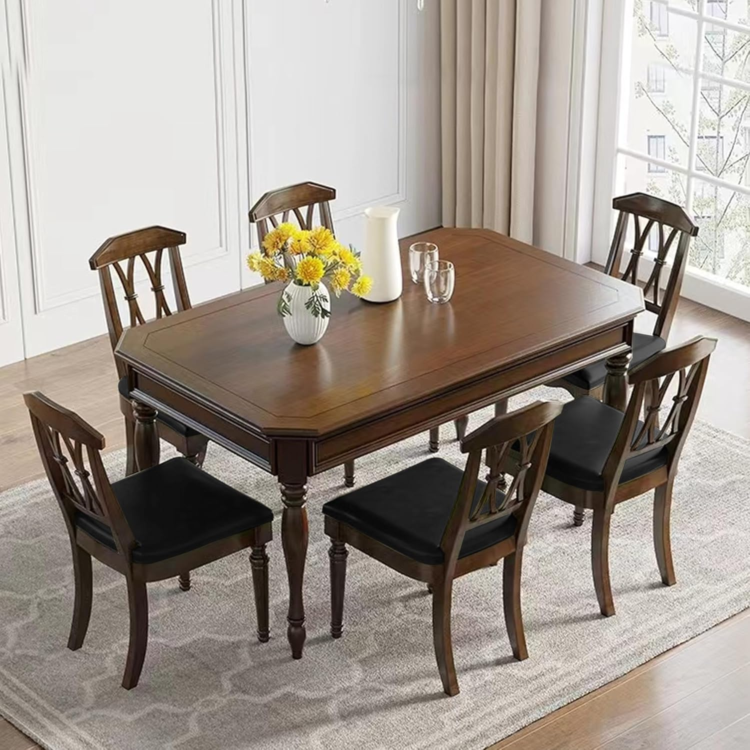 6 PCS PU Leather Dining Chair Seat Covers, Waterproof Stretch Chair Slipcovers, Seat Protectors for Kitchen & Dining Room Chairs (Black) image number 3