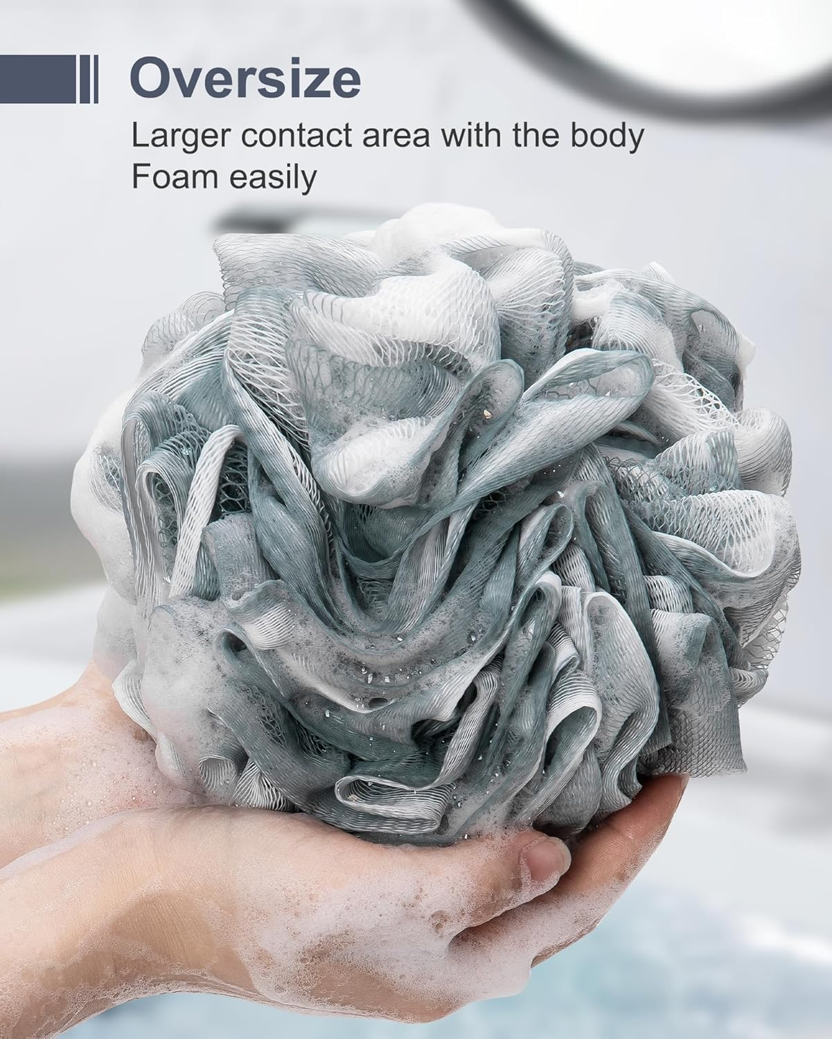 MTDLYICE XXL Large Loofah 100G 4 Pack, Soft Mesh Shower Loofah for Men, Body Scrub, Blue Gray image number 1