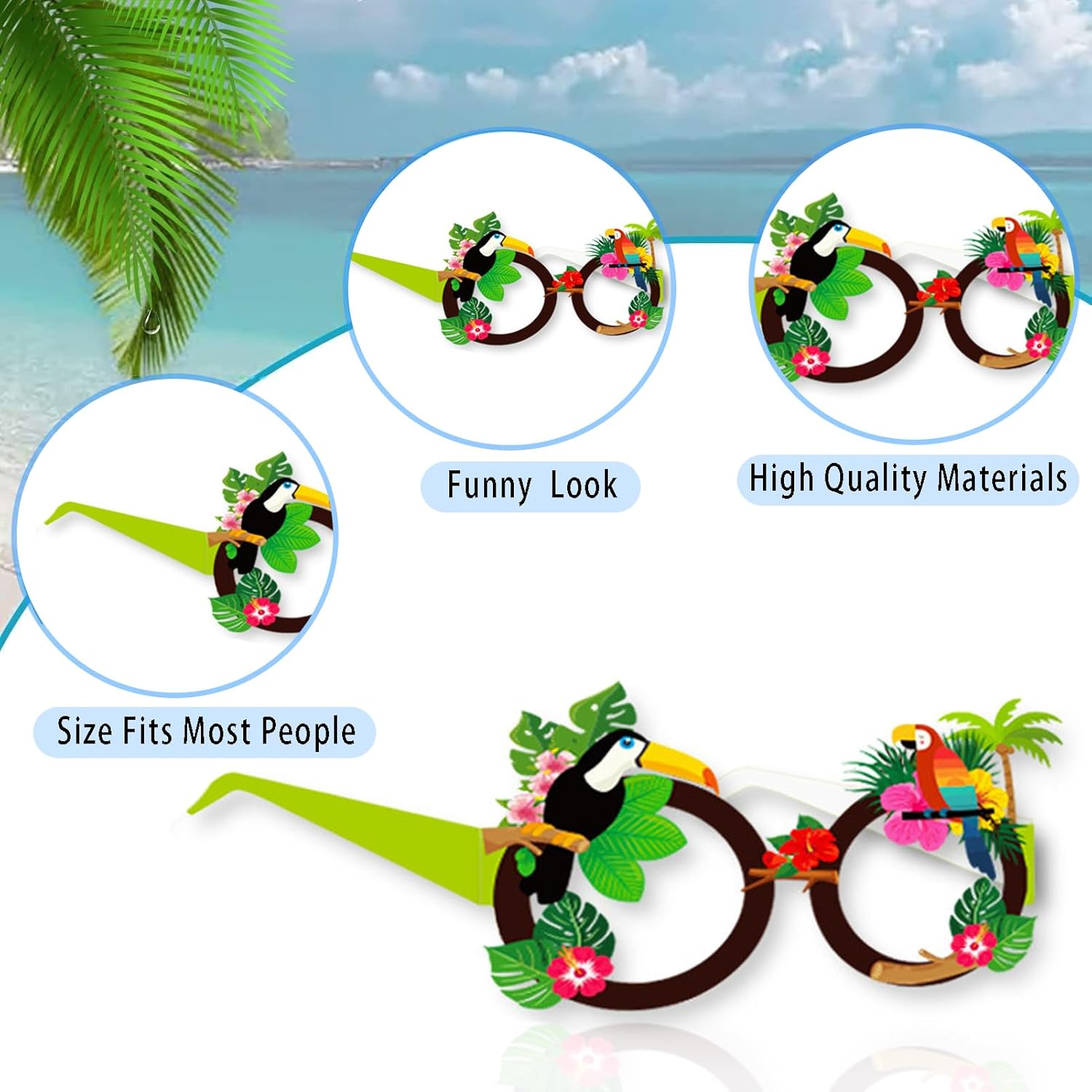 16 Pairs Funny Hawaiian Sunglasses - Tropical Beach Party Supplies, Kids Gifts & Photo Props - Summer Fun Glasses for Adults - Hawaiian Luau Party Favors image number 6