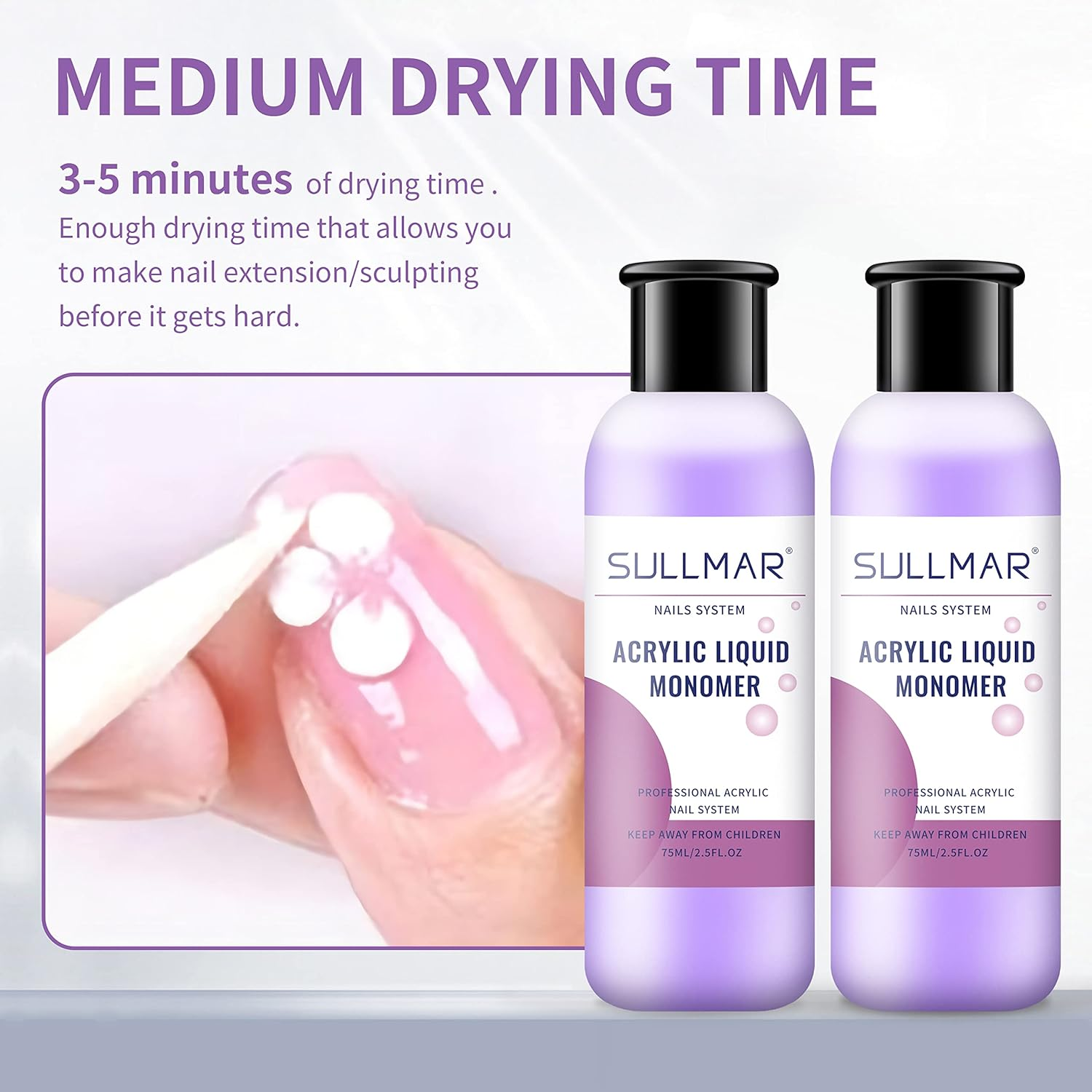 SULLMAR Acrylic Monomer Liquid 2Pcs X 75Ml Acrylic Monomer Liquid 5Oz Nail Acrylic Liquid Nail Tips for Acrylic Nails Professional Nail Monomer Liquid Odorless Monomer 2.5Oz/75Mlx2Pcs image number 5