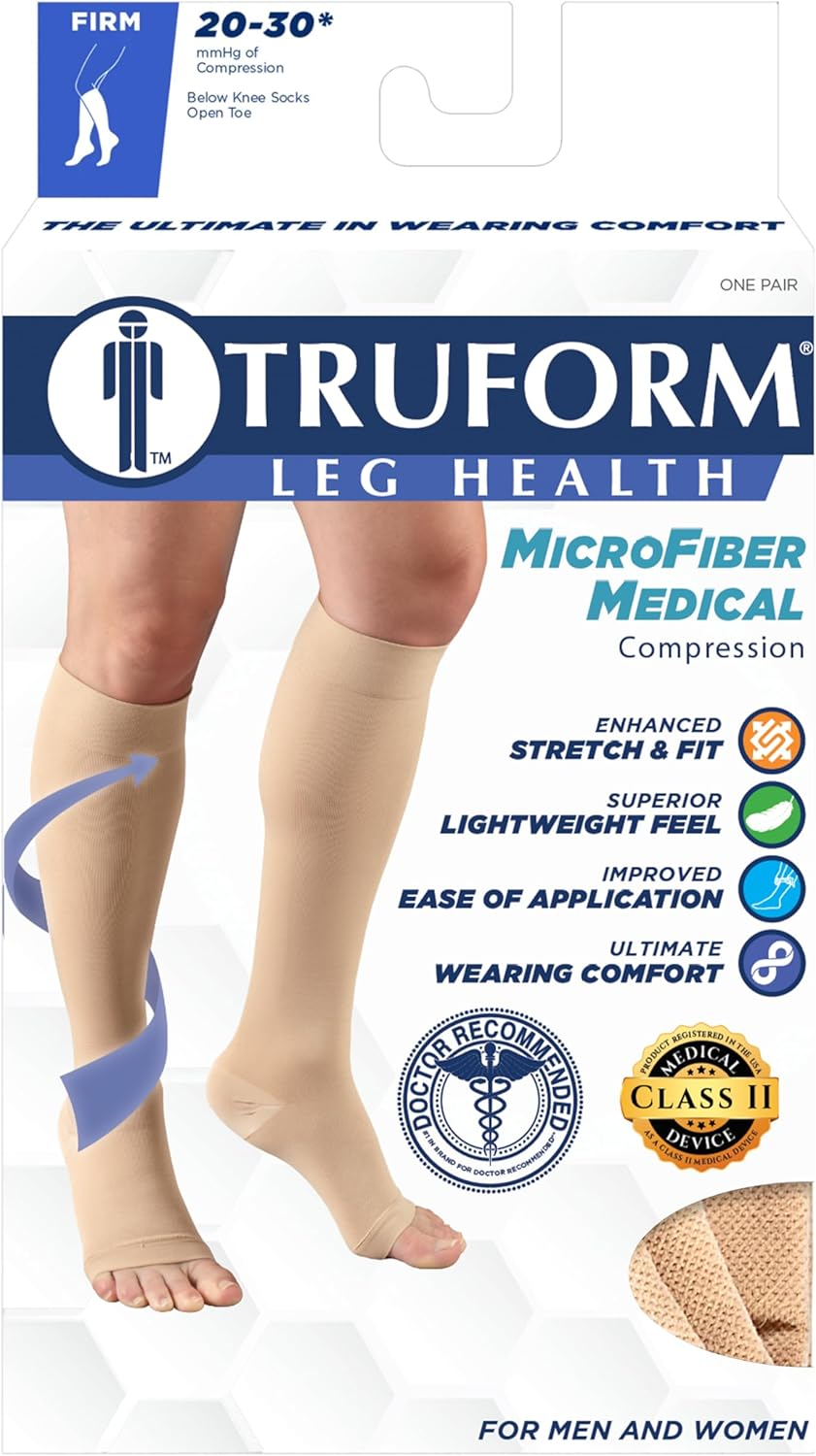 Truform 20-30 Mmhg Compression Stocking for Men and Women, Knee High Length, Open Toe, Beige, Medium image number 4