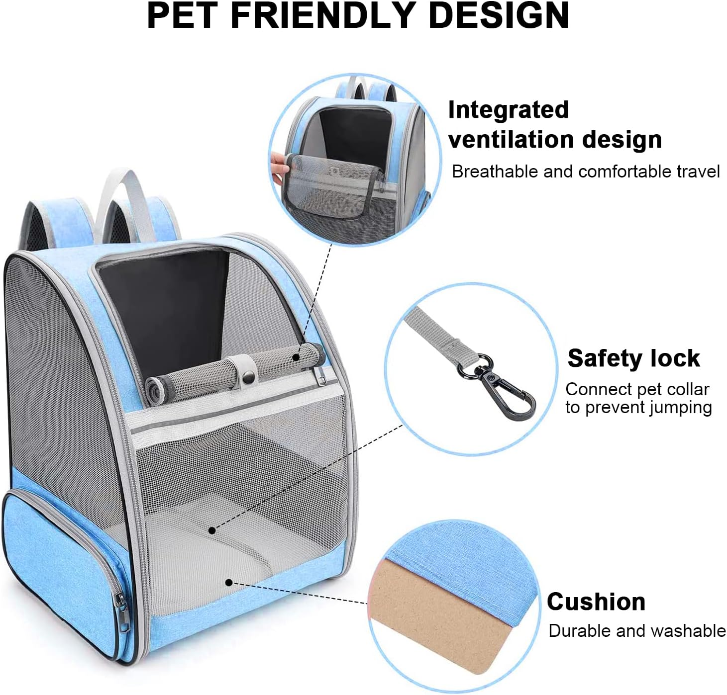 Pet Backpack Carrier for Small Pets Cats Dogs and Rabbit up to 16 Pounds, Collapsible Breathable Ventilated Design, Safety Straps, Backpack Designed for Travel, Hiking, Walking & Outdoor Use (Blue) image number 3