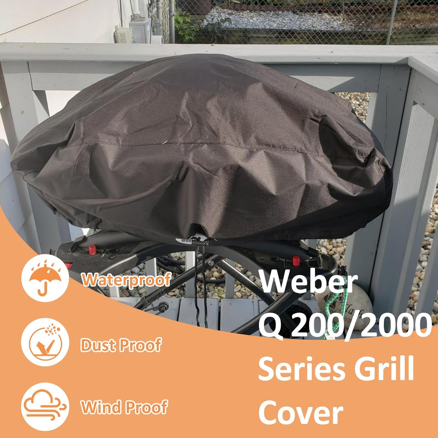 7111 Grill Cover for Weber Q2000 Series, for Weber Q200 Q2000 Gas Grills, Heavy Duty Waterproof 73 CM Waterproof Gas Grill Cover, 600D Fabric image number 1