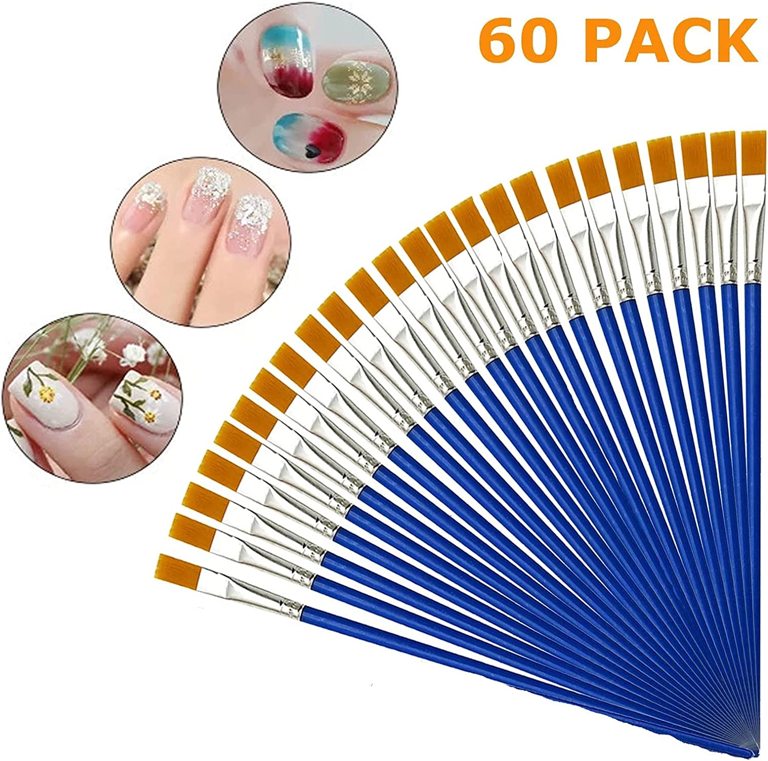 60 Pcs Flat Paint Brushes with Nylon Hair,Small Brush Bulk for Detail Painting,Short Plastic Handle,Acrylic Oil Watercolor Fine Art Painting for Kids,Students,Starter,Teens, Adults image number 5