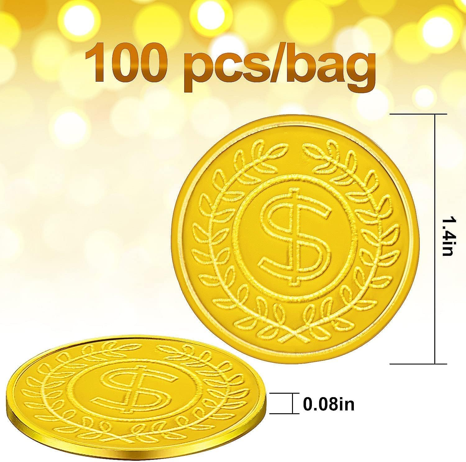 ZUJIACUN 100 PCS Plastic Pirate Coin Set - Treasure Hunt Party Essentials, Classroom Reward Gold Coins for Pirate Theme Events, Birthday Party Favors & Tiktok Trending Decorative Props (3.5Cm)