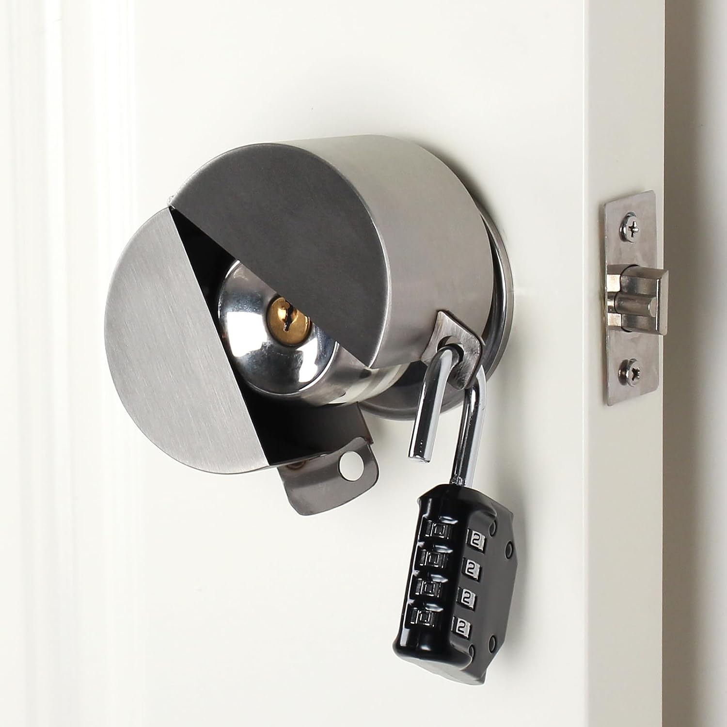 TEMEILI Door Handle Lock,Door Knob Lock Out Device,Cover to Disable the Doorknob/Faucet/Valve,Prevents Turning Door Knob Access Keyhole (Password Hanging Lock) Stainless Steel-2 - Stainless Steel image number 3