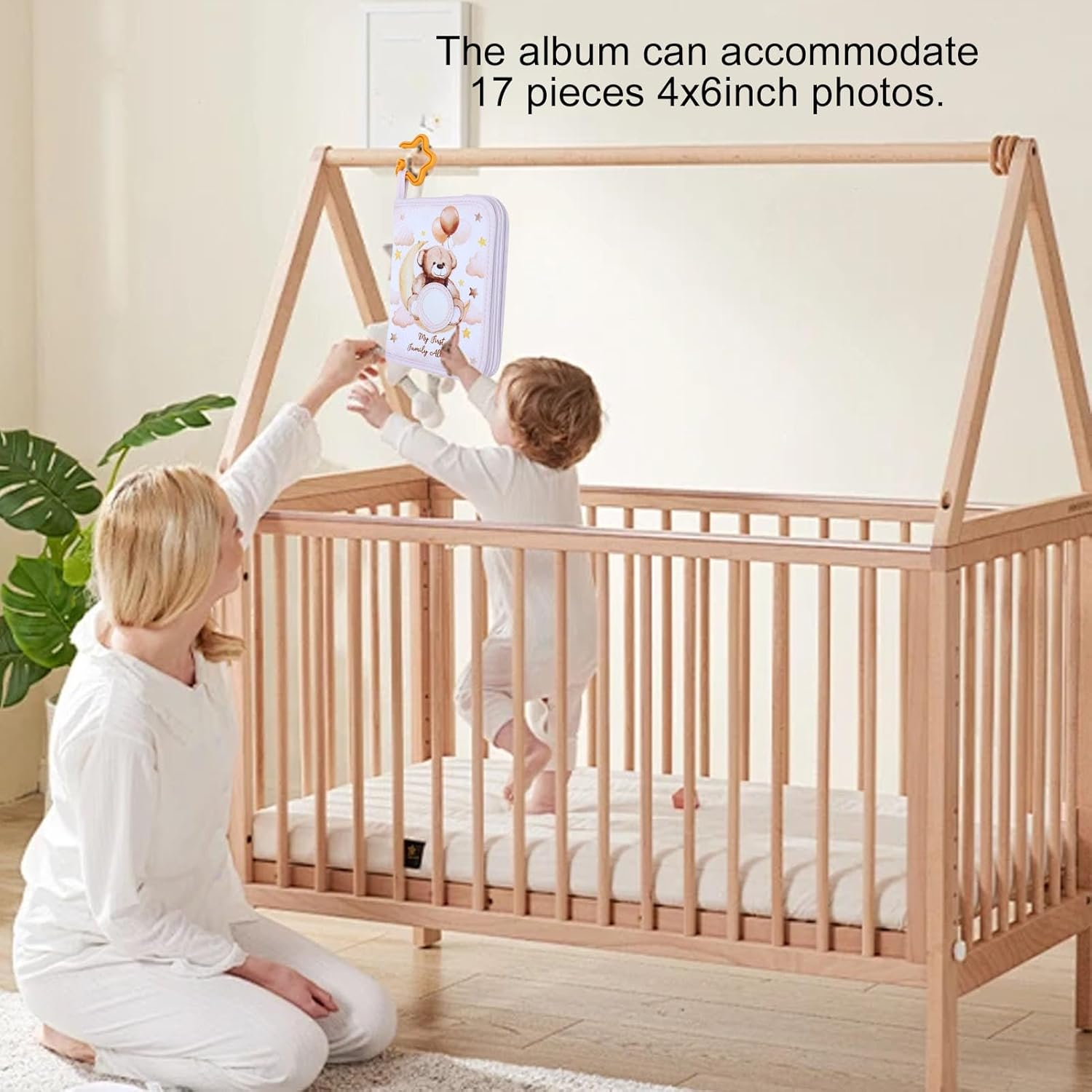 Generic My First Family Albums, Soft Photo Cloth Book for Toddlers with Safety Mirrors, Holds 17 4X6Inch Photos, Brown Bear Themed Newborn Kids image number 1