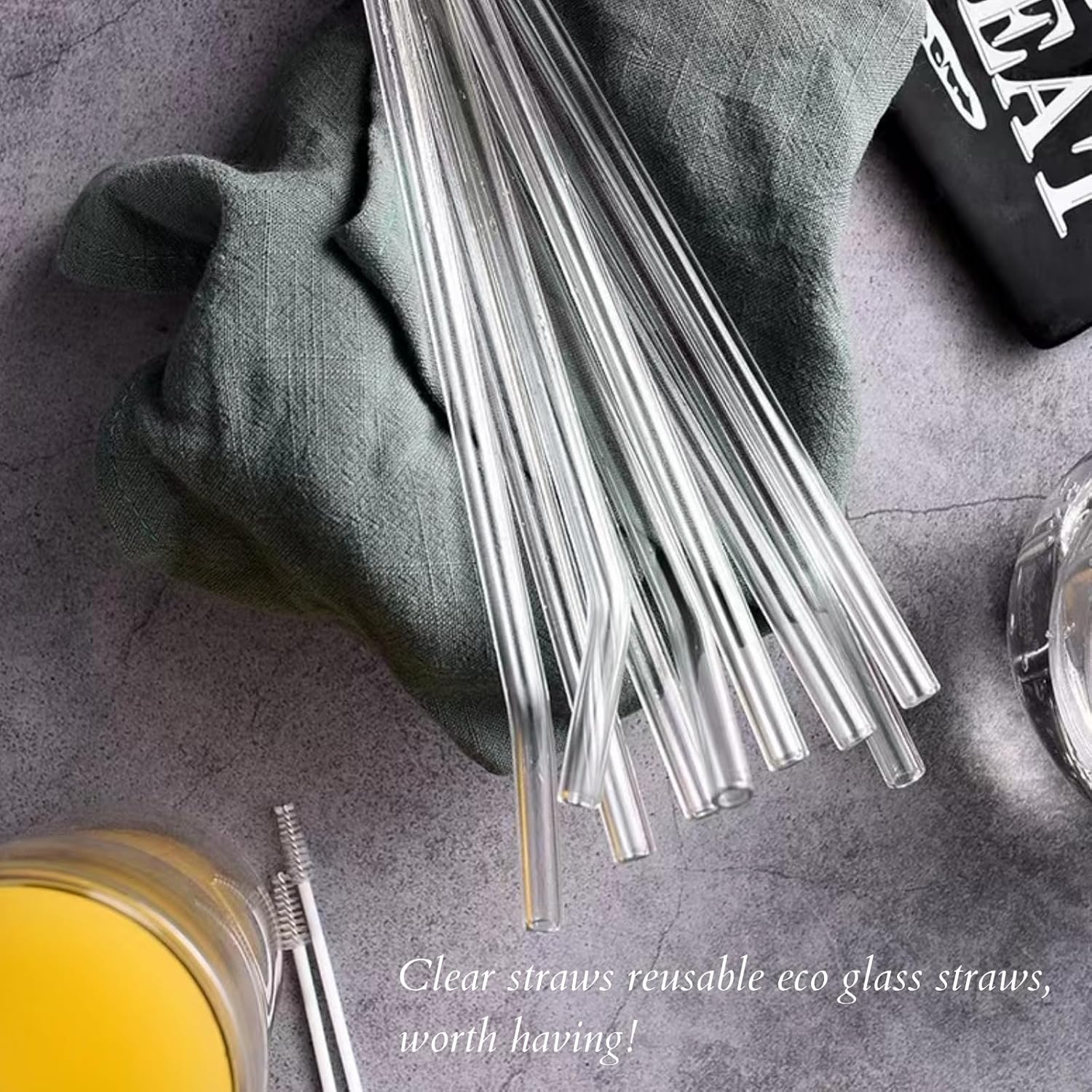 6 Pack Reusable Glass Drinking Straws Smoothie Straws for Milkshakes Frozen Drinks Smoothies Iced Tea Environmentally Friendly 0.8 * 20Cm (Transparent) image number 3