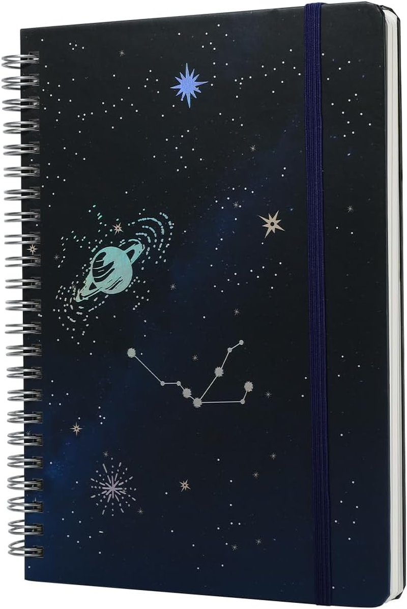 ​​Hardcover Work Spiral Notebook - Lined A5 Journal for Professional Use, Coil Bound with Elastic Closure, Starry Sky Design for Women & Men​​