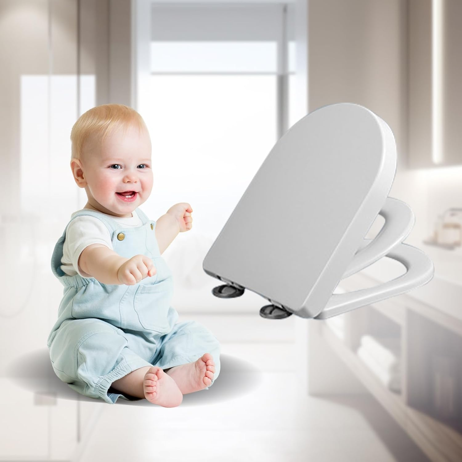 Toilet Seat with Kid Seat, Slow-Close Quick Disassembly anti Slip 2 in 1 Toilet Seat with Cover, Universal PP Toilet Training Seat for Bathroom, Home (Square) image number 3