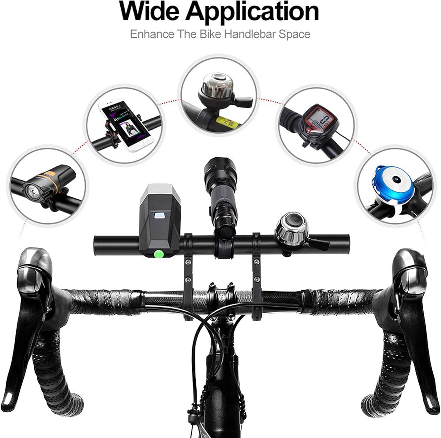 Bike Bicycle Double Handlebar Extender Extension,11.8"(30 Cm) Aluminum Alloy Super Long Bracket Accessories，For Bike Mounts,Extender Bars, Headlights,Light Lamp,Phone Mount,For 31.8Mm/25.4Mm Caliber image number 3