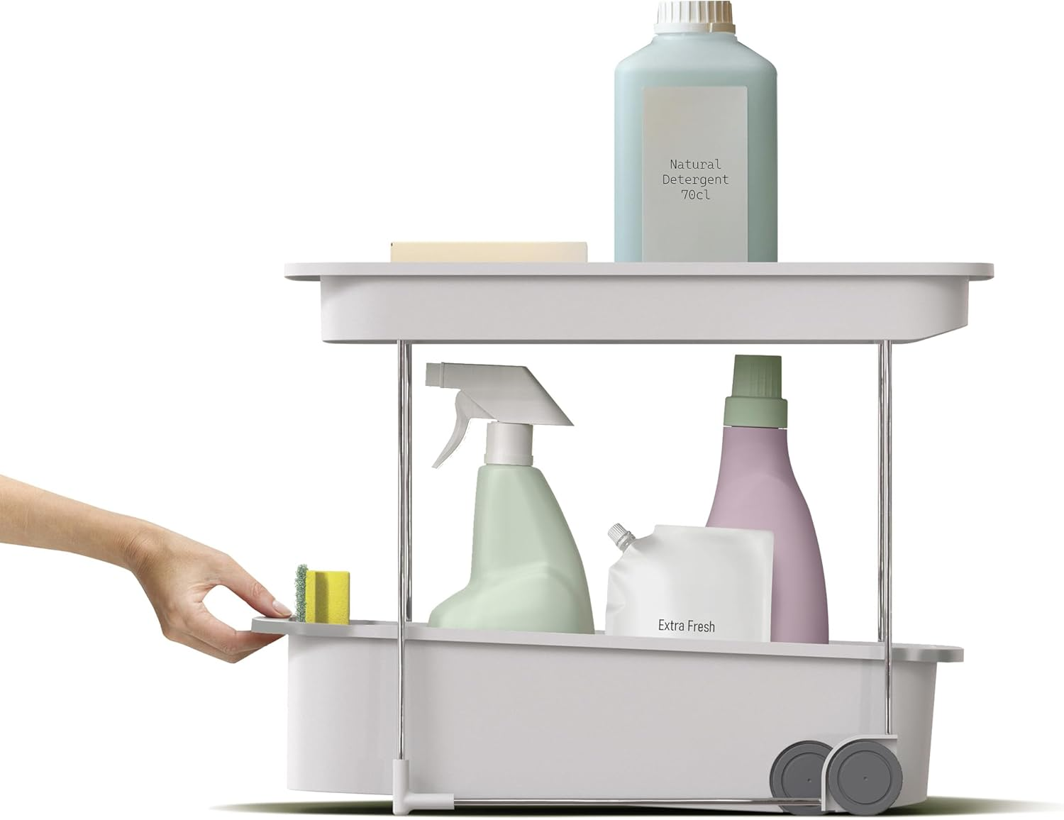 Joseph Joseph Cupboardstore 2-Tier Easy Access Wheeled Storage Caddy, under Sink Kitchen Organiser, Recycled Plastic image number 5