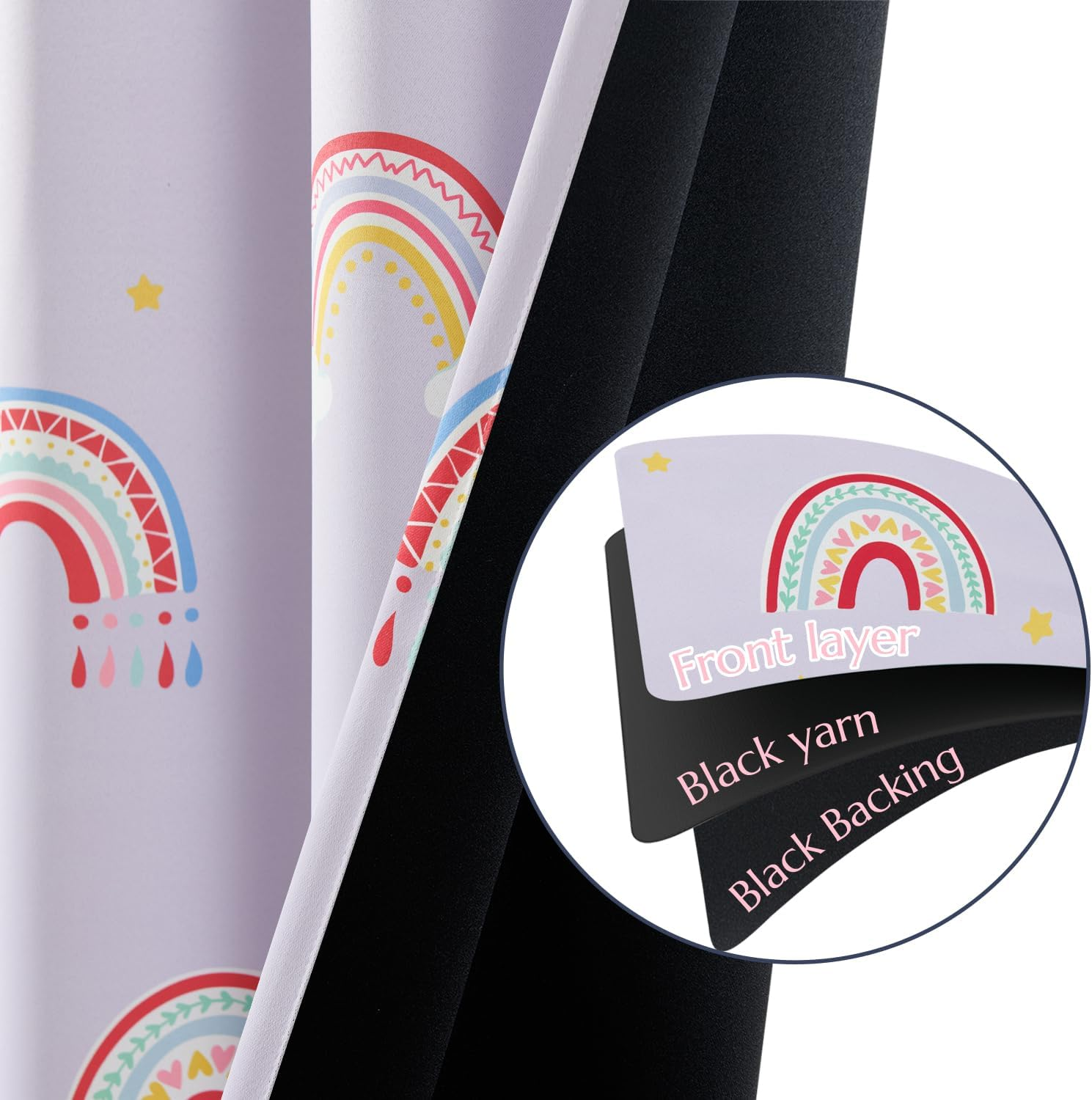 Vangao Boho Girls Blackout Curtains Purple for Kids Room 84 Inch Length, Rainbow Window Drapes for Living Room Nursery Thermal Grommet Insulated Room Darkening Curtains Bedroom, 2 Panels image number 3