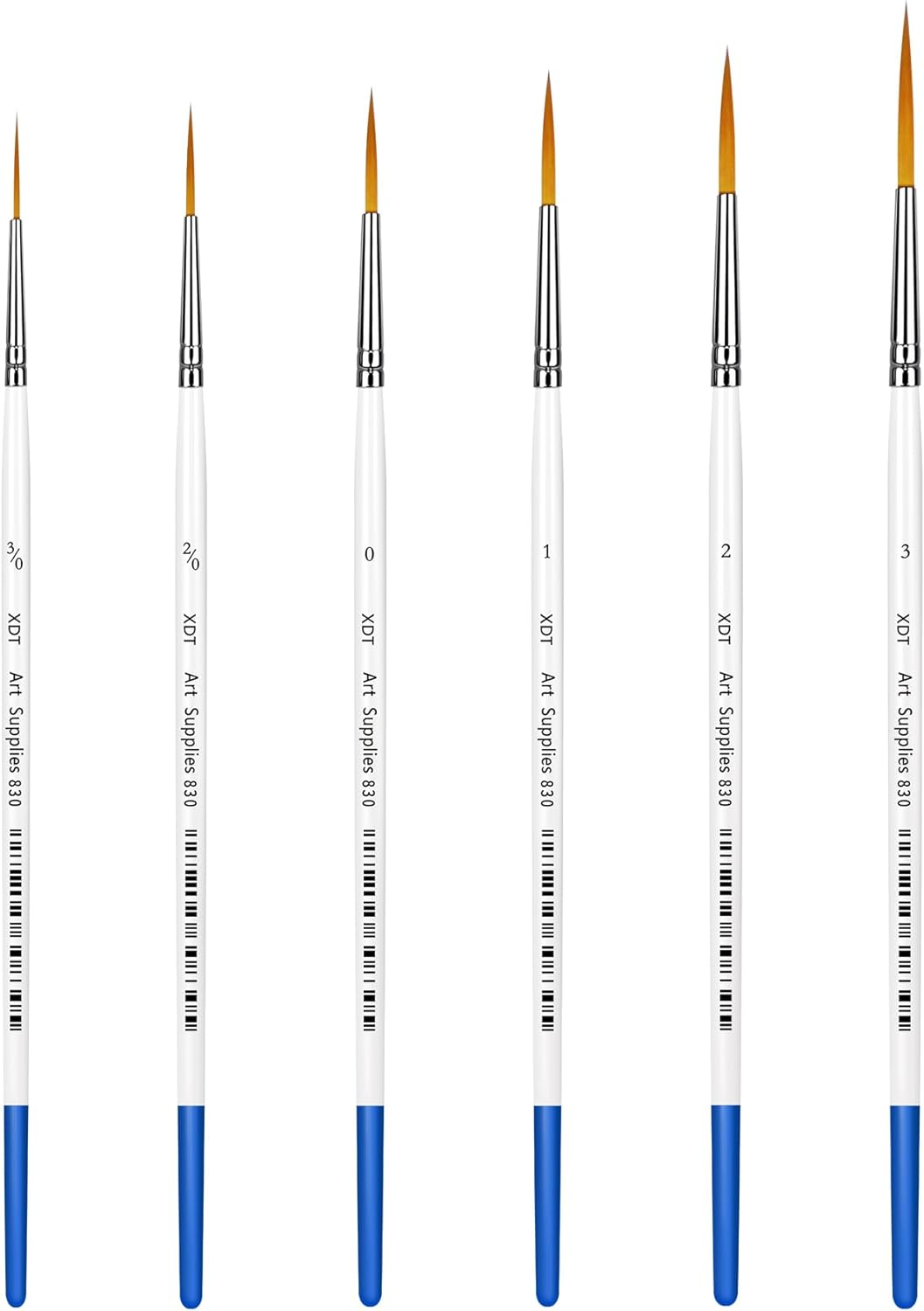 XDT#830 Rigger Artist Paint Brush 6 Piece Set Extra Long Fine Point Liner Tip #000#00#0#1#2#3, Scale Models Nail Acrylic Oil Watercolor image number 1