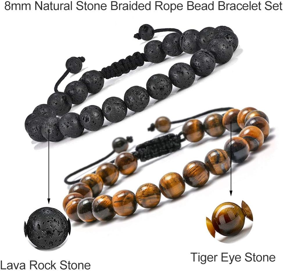 M MOOHAM Lava Rock Bracelet - 8Mm Stone Tiger Eye Bracelet Lava Rock Bracelet, Stress Relief Yoga Beads Adjustable Bracelet Anxiety Aromatherapy Essential Oil Diffuser Healing Bracelet for Men Women image number 1