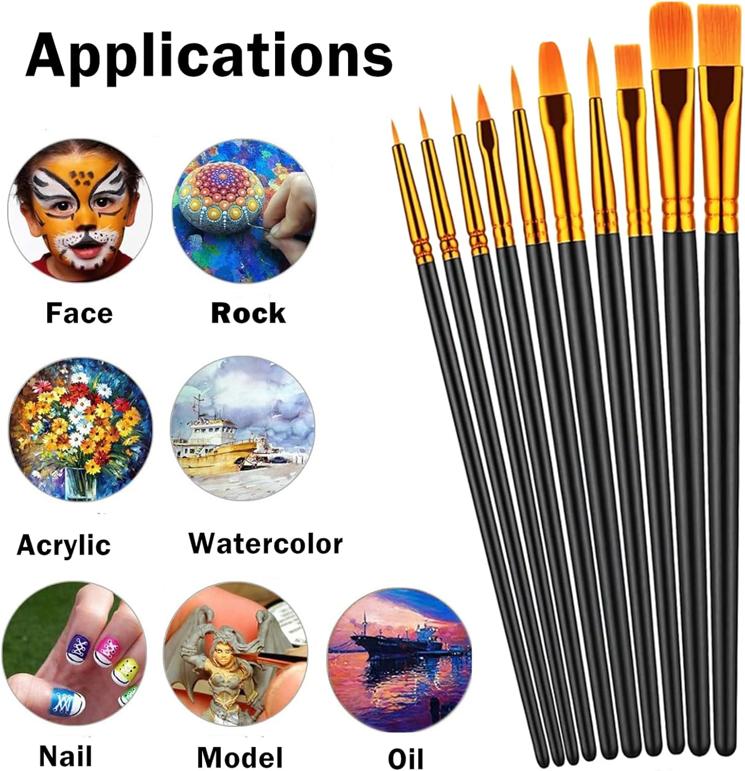 NASHRIO Paint Brushes Set, 20 Pcs Paint Brushes for Acrylic Painting, Water Color Paintbrushes for Kids, round Pointed Tip Paintbrushes Nylon Hair Artist Acrylic Paint Brushes, Black image number 3