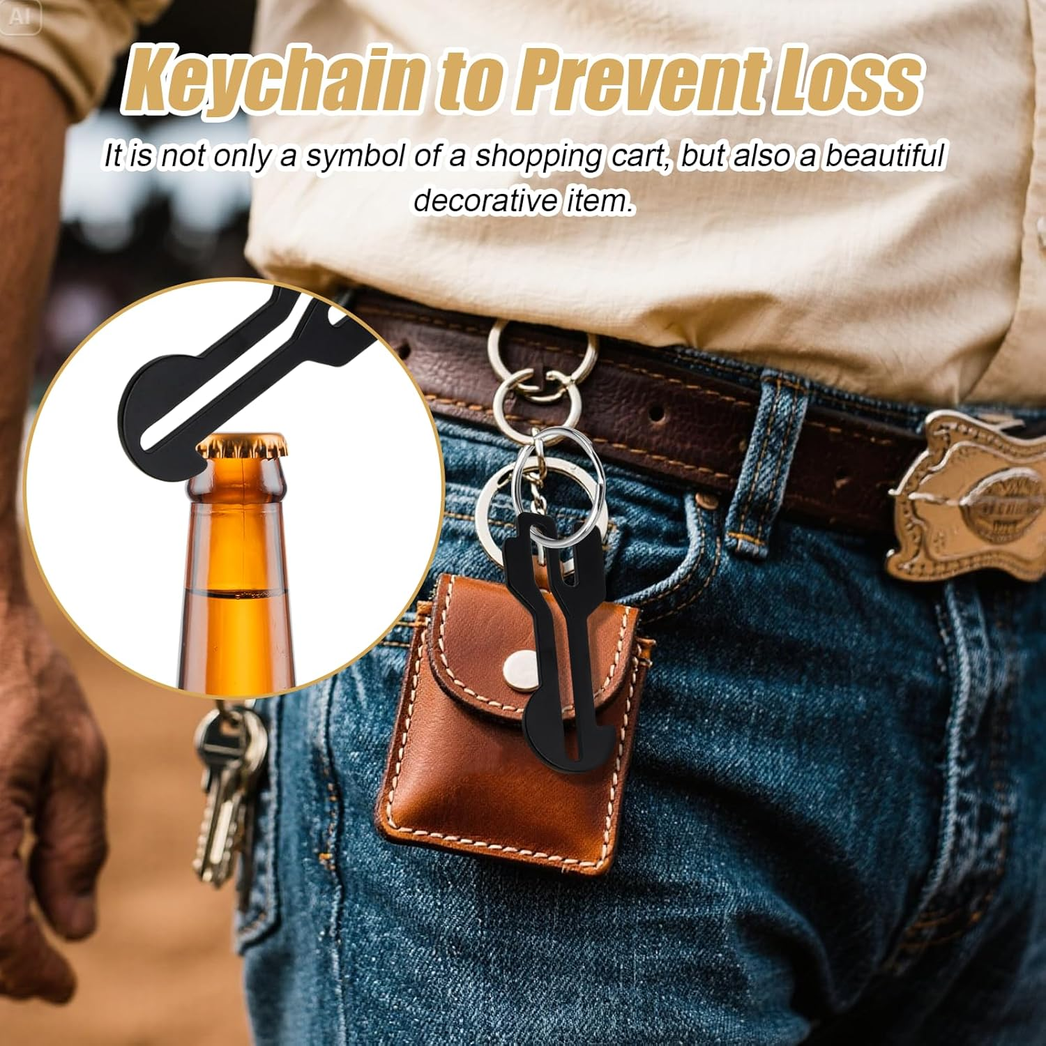 6 Pcs Australia Shopping Trolley Release Key Set, 3 Shape Designs with Stainless Steel Construction & Bottle Opener Feature, Trolley Token Keyring for Supermarket Cart Access (Black)