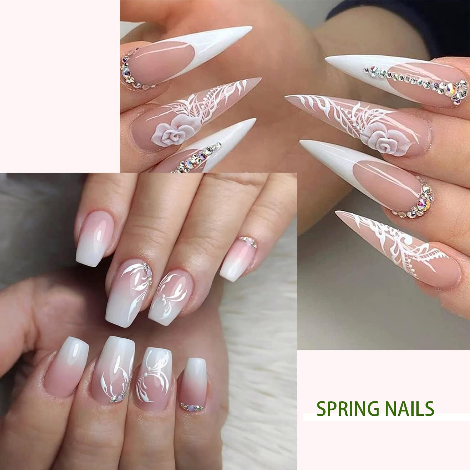 4 Sheets 3D Spring Nail Art Stickers, KXAMELIE Black and White Butterfly Flower Nail Stickers, Self-Adhesive Nail Polish Stickers, Simple Style for Acrylic Nails