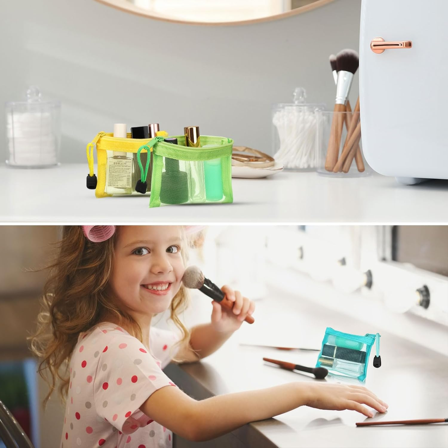 Jexine 24 Pcs Mini Zipper Mesh Bags Lipstick Cosmetic Accessories Organizer Nylon Makeup Zipper Pouch Small Cosmetic Bag for Purse Beauty Mesh Travel Pouch for Women(4 X 3 Inch,Bright Color)