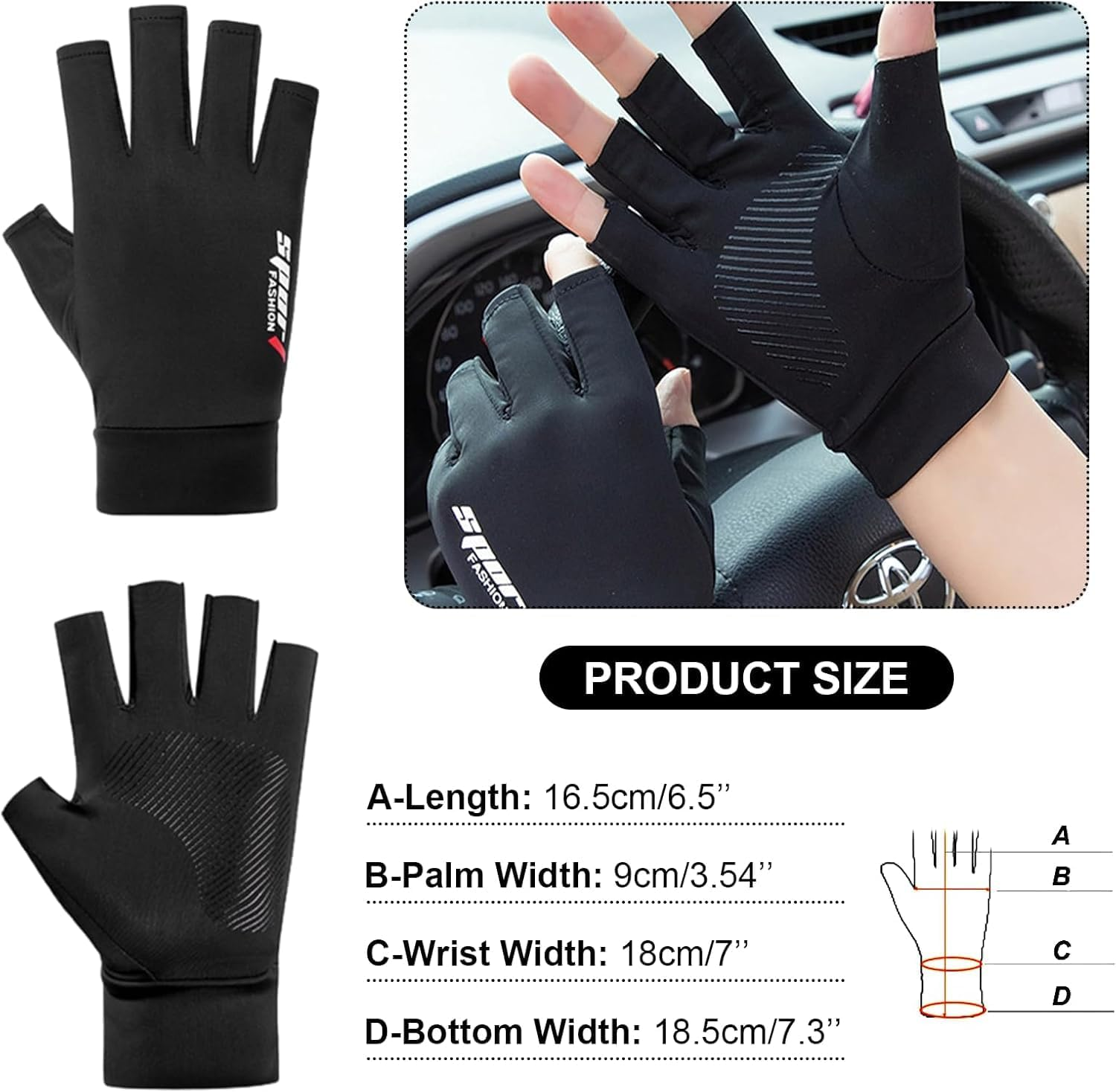 CUBETA Fingerless Anti-Slip Men'S Gloves, Sun Protection Gloves for Outdoor, Driving, Traveling, Fishing image number 2