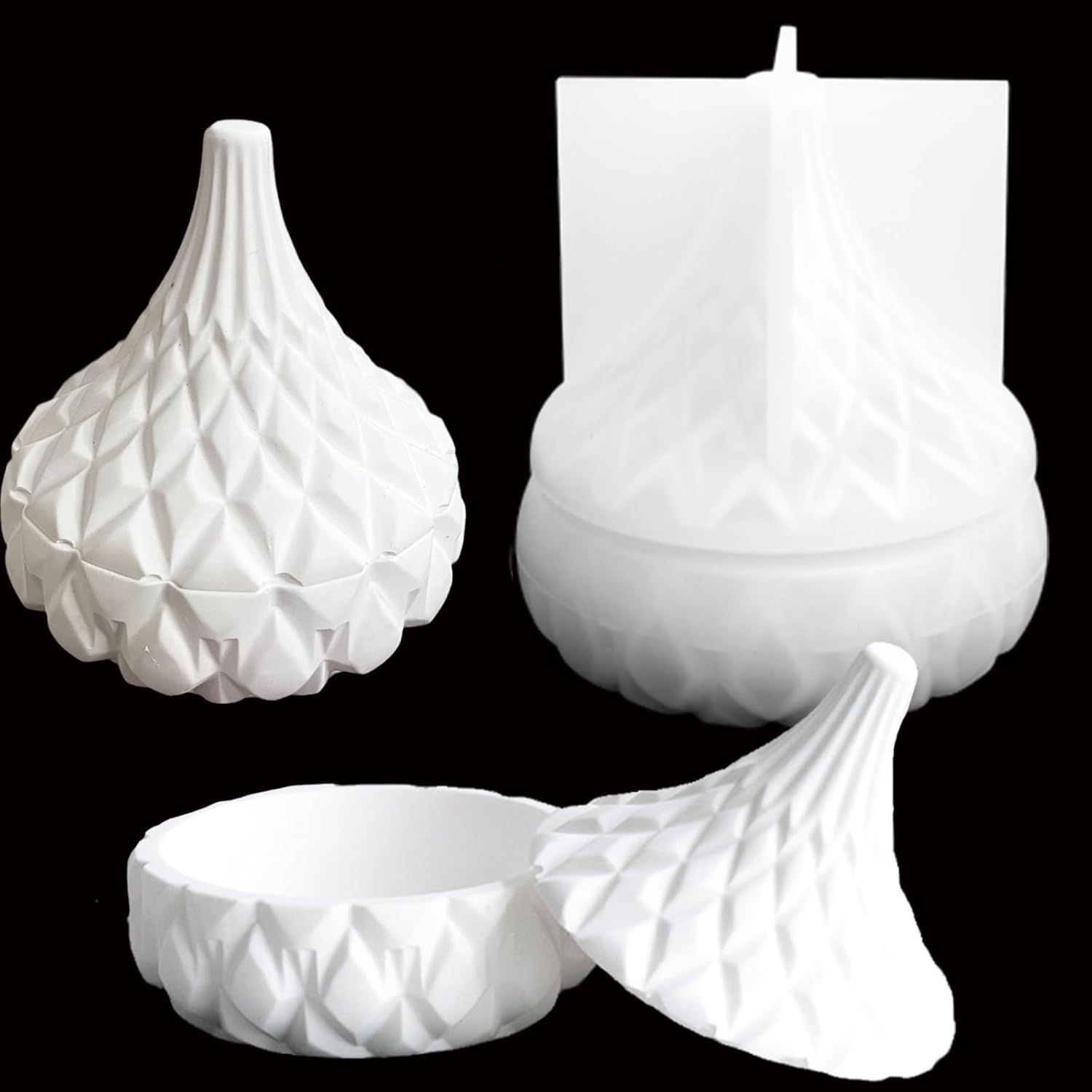 Storage Box with Lids, Silicone Candle Jar Molds Set, Creative Vessels Pot Molds, Concrete round Stripe with Cover Bottle Making Moulds for Holder (I) image number 6