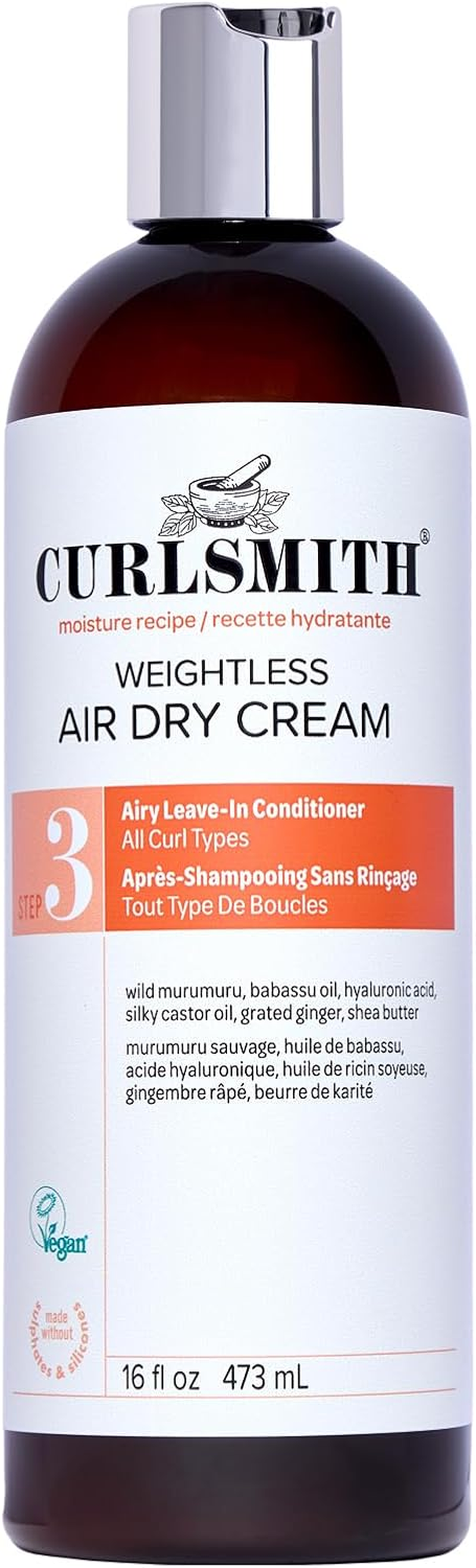 Curlsmith Weightless Air Dry Cream - Air Drying Cream, Moisturizing and Detangling for All Curls - Vegan & Cruelty Free (16 Oz) image number 1