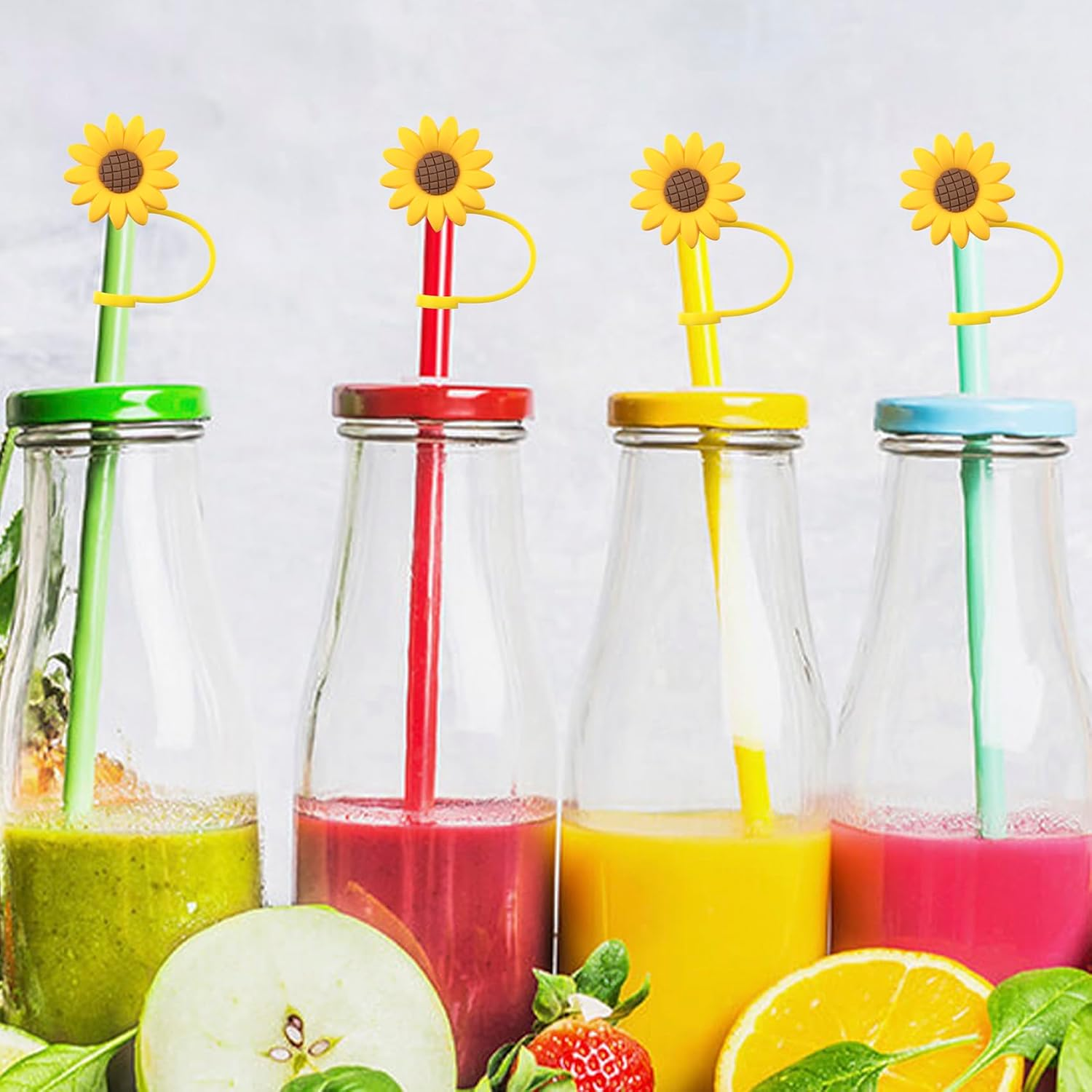 5 Pcs 0.3Inch Sunflower Straw Toppers Reusable Silicone Drinking Straw Covers Yellow Cup Dispenser Caps Dust-Proof Accessory image number 2