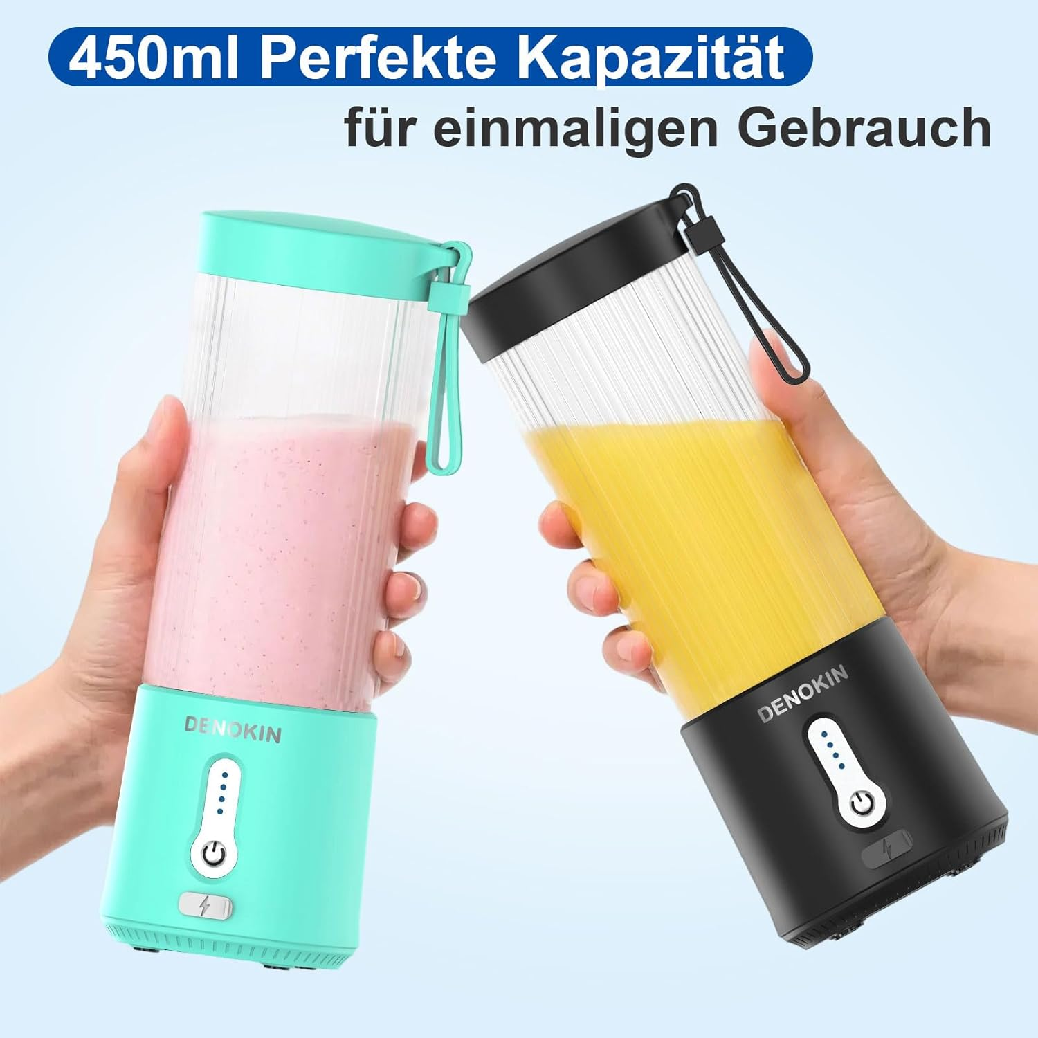 DENOKIN Portable Mixer/Blender/Smoothie Maker, 450 Ml Cup, Wireless & USB-C Rechargeable Mini Stand Mixer image number 6