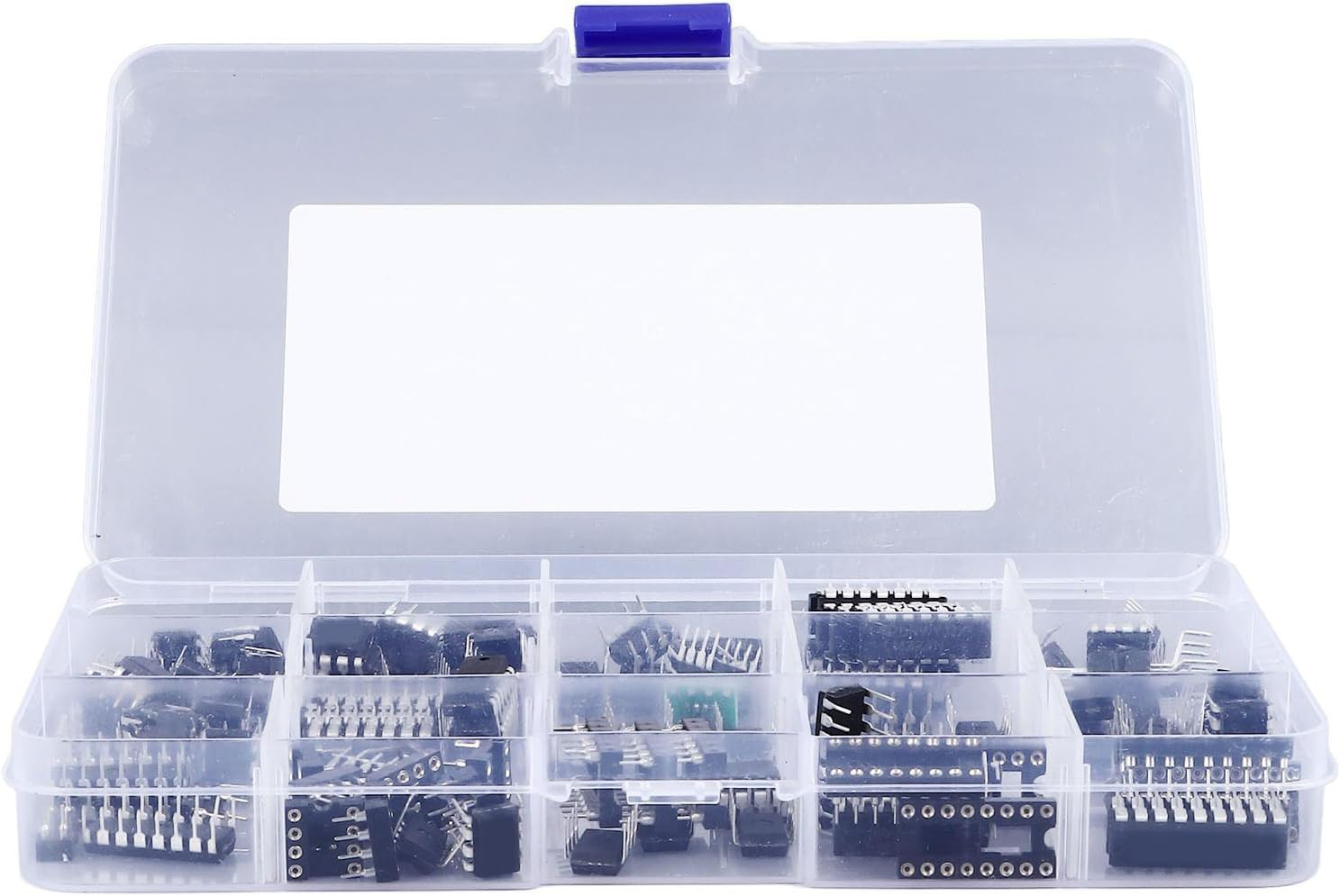 Cryfokt 150 Pcs 10 Types Flat Pin IC Chips Assortment Kit with Store Case for Electronic Equipment Integrated Circuit Chip Assortment Kit image number 1