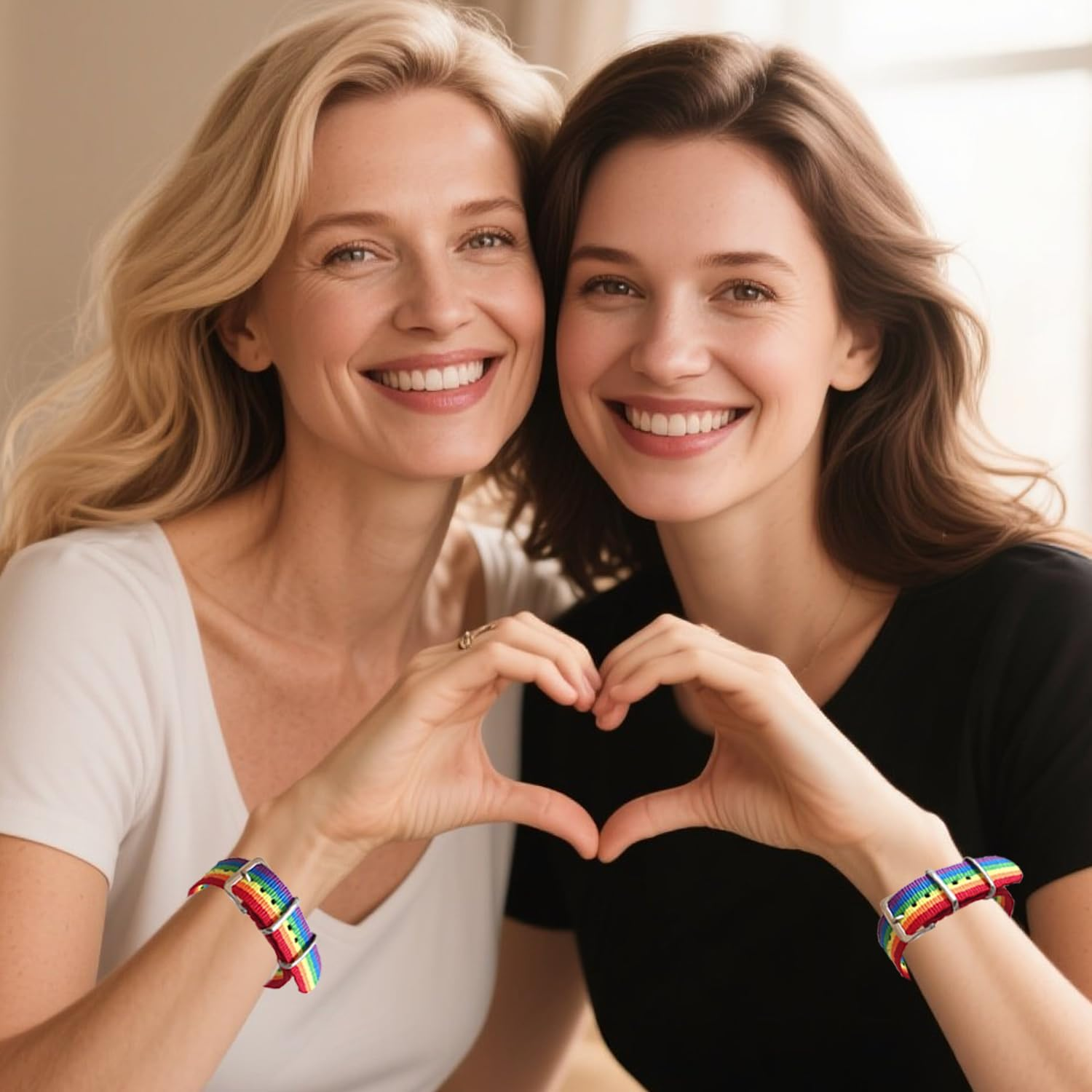 Pack of 2 Rainbow Bow Hair Accessories and 2 Rainbow Bracelets, Elastic Hair Band for Rainbow Pride, Rainbow Accessories, Suitable for Parties, Parades, Carnival and Everyday Wear. image number 1