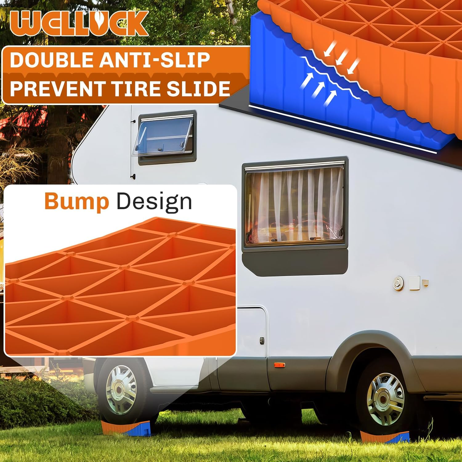 WELLUCK Camper Leveler, RV Leveling Blocks Camper Wheel Chocks up to 35,000 Lbs, 2 Packs Heavy Duty Curved RV Camper Leveler Kit with Anti-Slip Mats, Carrying Bag for Travel Trailer image number 6