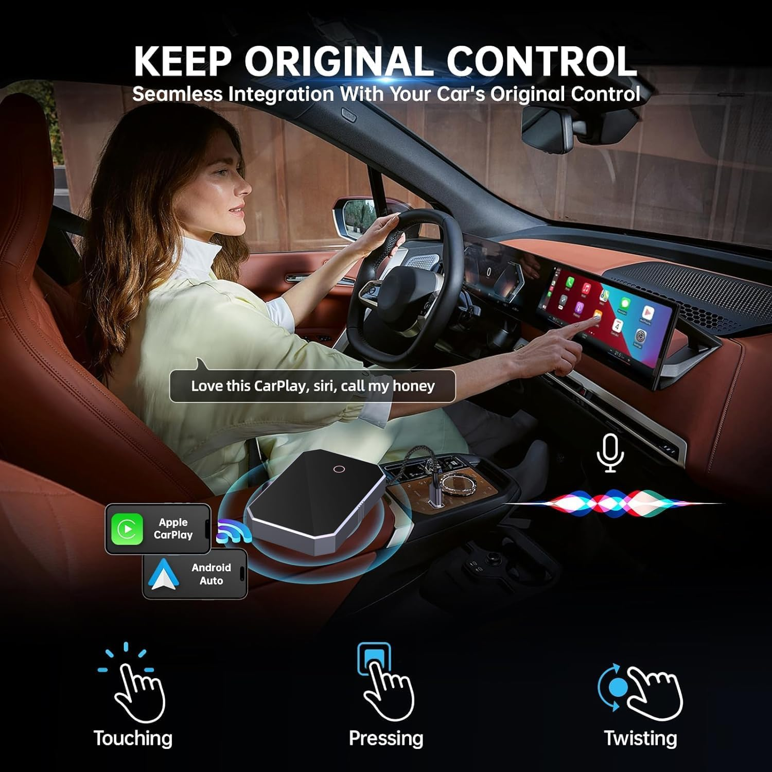 2-In-1 Wireless Carplay & Android Auto Adapter, Faster Converts Factory Wired to Wireless Car Dongle for Wirless Control Plug&Play Fit for Cars from 2015 & for Apple Ios 10+ & Android image number 3