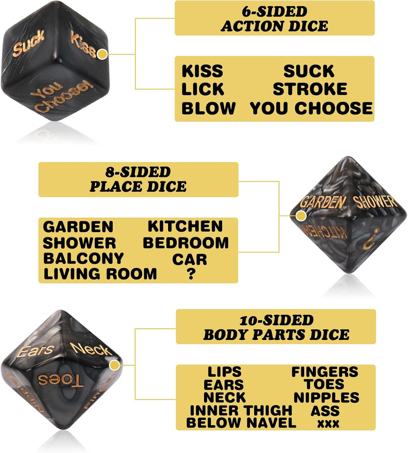 Tnstk Date Night Dice, Funny Couple Dice Game, Portable Couple Dice Kit for Adults Women Men Husband Girlfriend Boyfriend (Black) - White image number 6