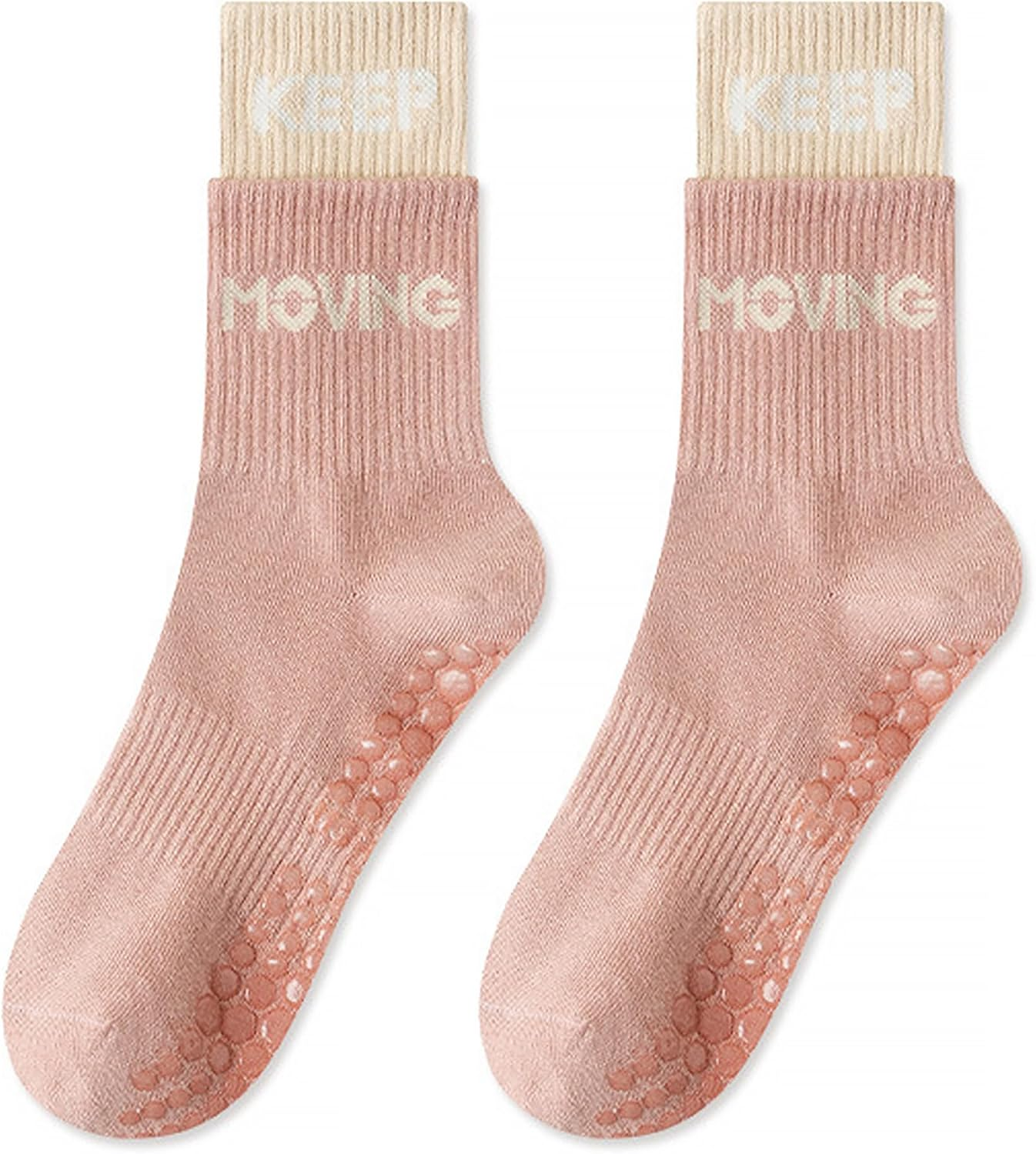 Pilates Grip Socks for Women - Non-Slip Yoga Workout Crew Socks for Gym Dance Training Barre Fitness image number 4