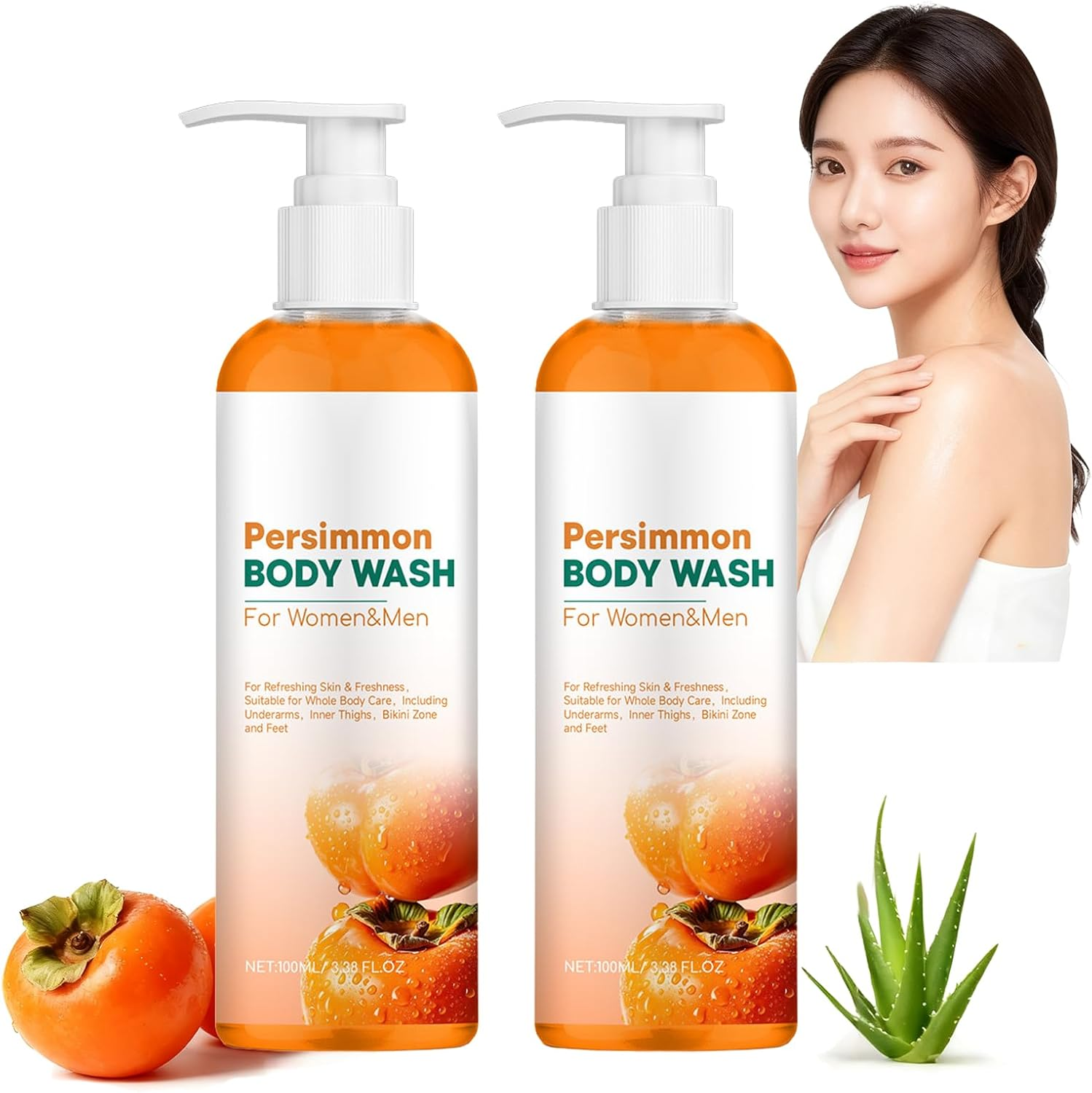 Persimmon Body Wash for Body Odor Control, Nonenal Eliminator for Old People Smell, Strong Odor Remover & Deodorizing Shower Gel, Purifying Cleansing Wash for Women & Men,Long Lasting Freshness (4Pcs)