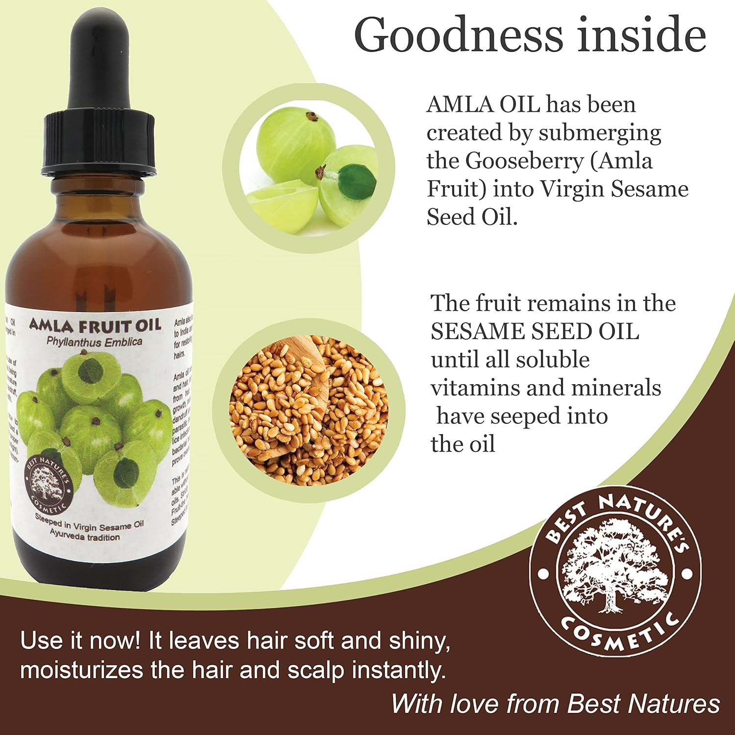 Best Nature'S Cosmetics Pure & Natural Indian Amla Oil, Indian Gooseberry Oil, Nourish the Scalp, Condition Dry and Brittle Hair, for Strong and Shiny Hair 2 Fl Oz / 60 Ml image number 3