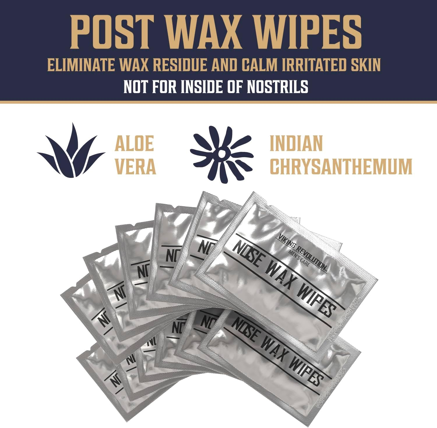 Viking Revolution Nose Hair Waxing Kit for Men - Quick Kit Men with 24 Wax Sticks - Nose Hair Wax Kit Includes Mustache Sticker Guard and Post-Wax Calming Wipes with Aloe Vera (3.5 Oz)