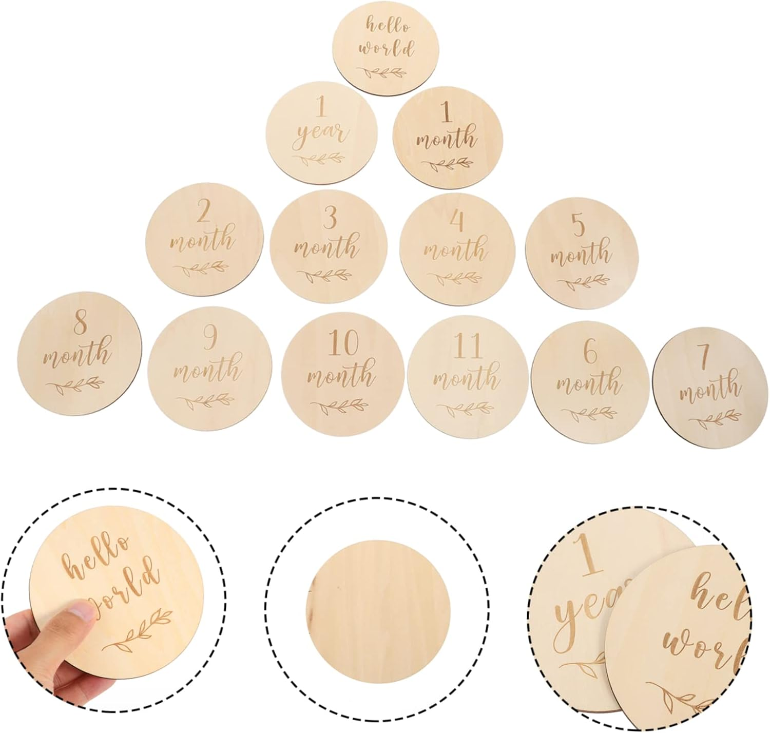 Wooden Baby Milestone Growth Cards Infant Monthly Commemorative Announcement Set Newborn Photography Prop 13Pcs Suitable for Baby'S Monthly Birthday Recording image number 3