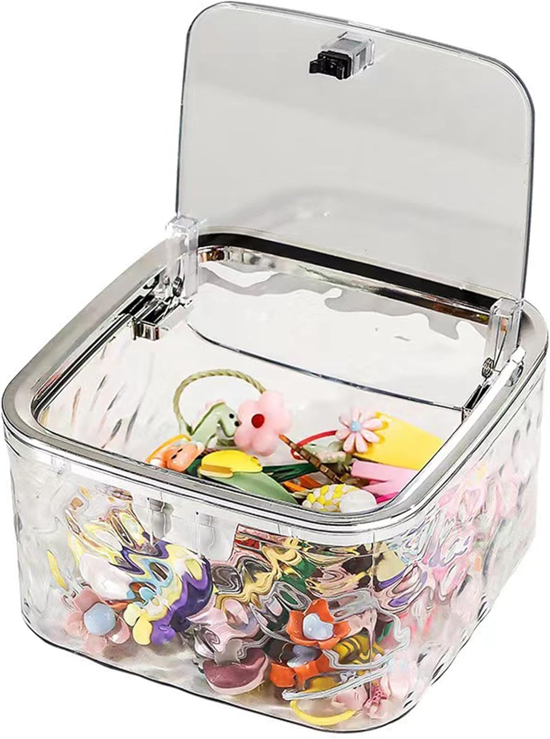 Hair Accessories Storage Container | Clear Hair Tie Organizer | Hair Accessories Holder, Tool Box with Lid, Hair Containers for Headband Bows Hair Clip - Silver Gray image number 6