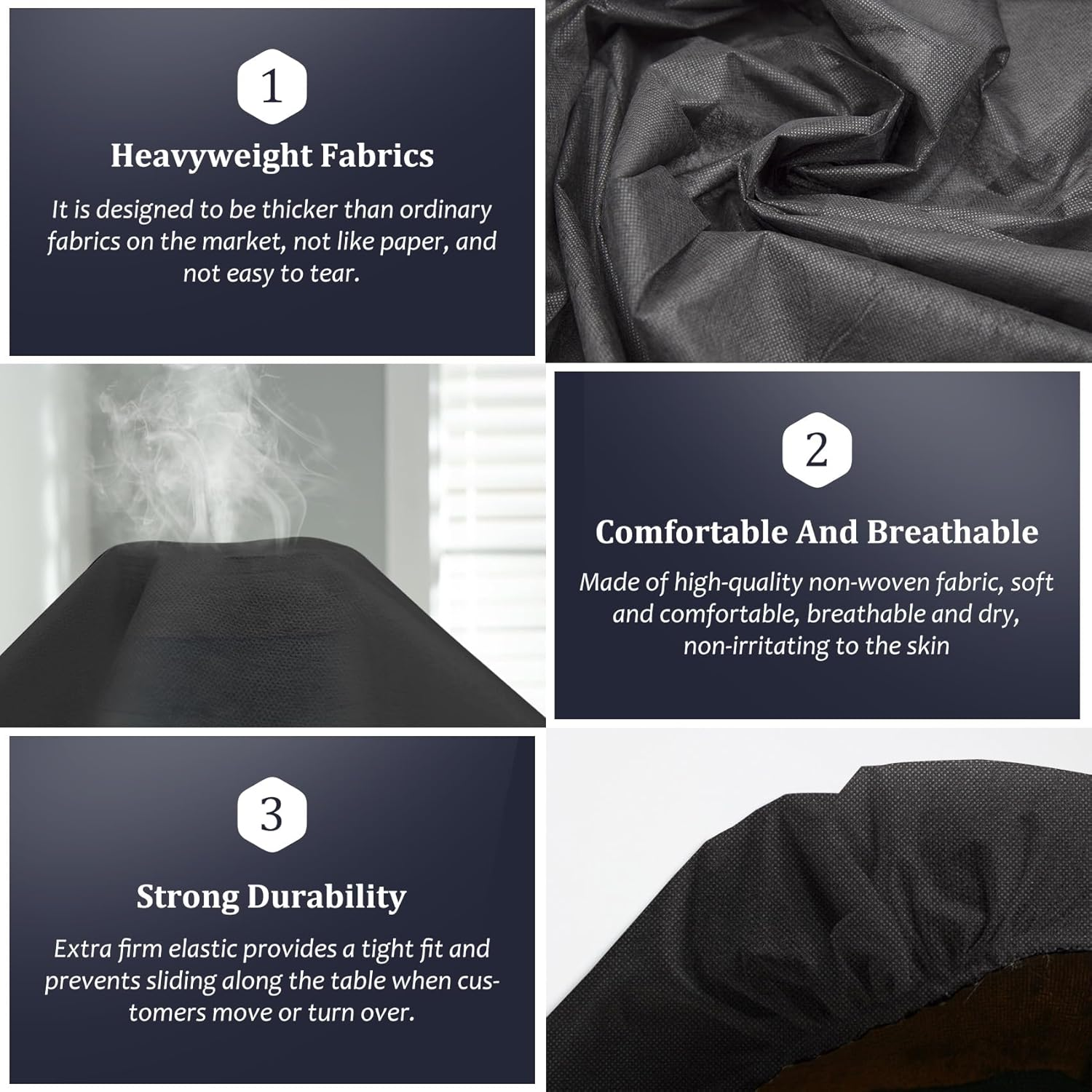 20PCS Disposable Fitted Massage Table Sheets, Heavy Duty Elastic Disposable Bed Cover, Breathable Disposable Fitted Sheets for Spa Black Non Woven Fabric 36 X 85 Inch image number 2