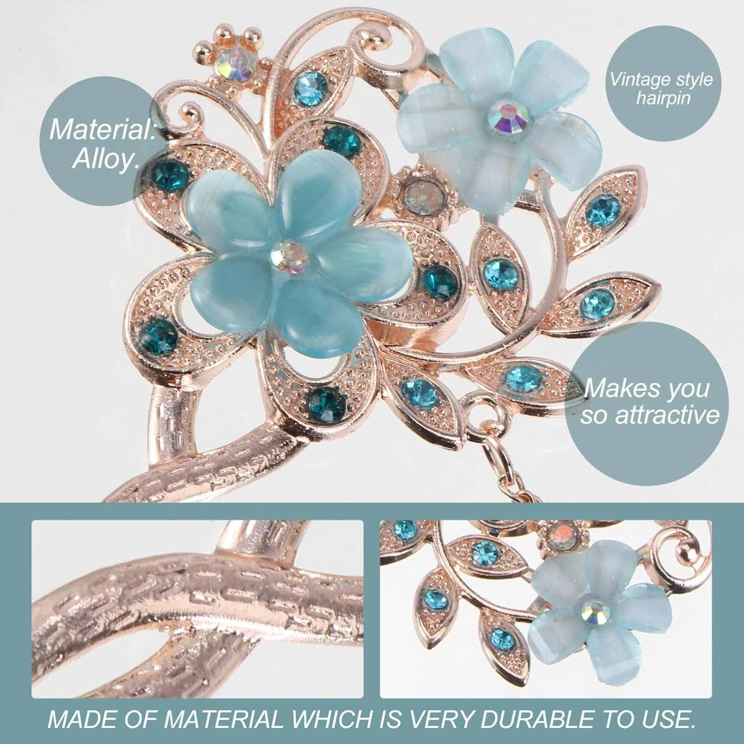 Vintage Hair Stick Opal Hair Sticks Hair Chinese Hair Pins Old Hair Clip (Blue) 1 Piece (Pack of 1) image number 3