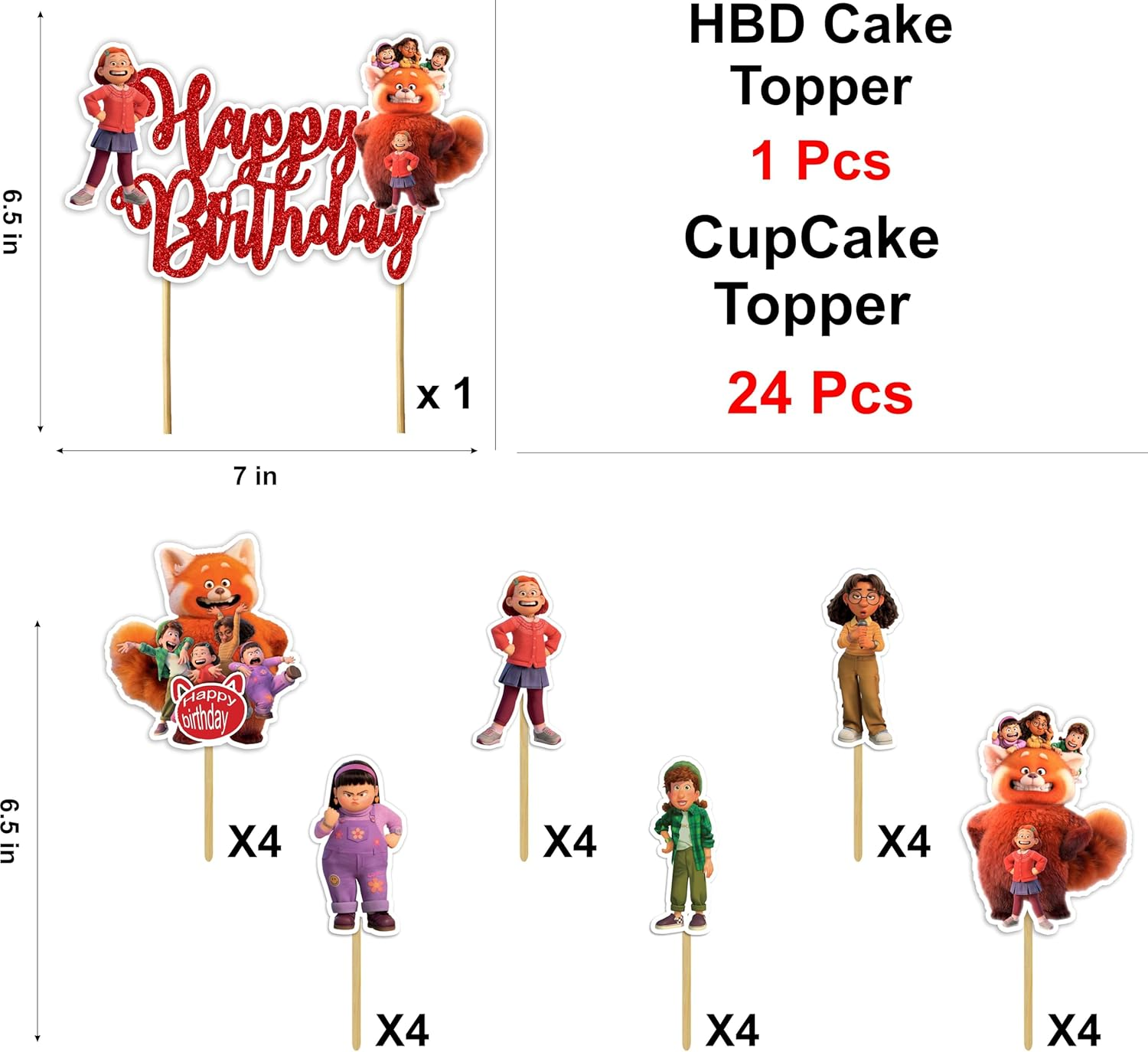 Turning Red Theme Decoration- Birthday Decoration Kit with Banners, Cake & Cupcake Toppers - Fun Themed Celebration Pack for Kids & Fans image number 6
